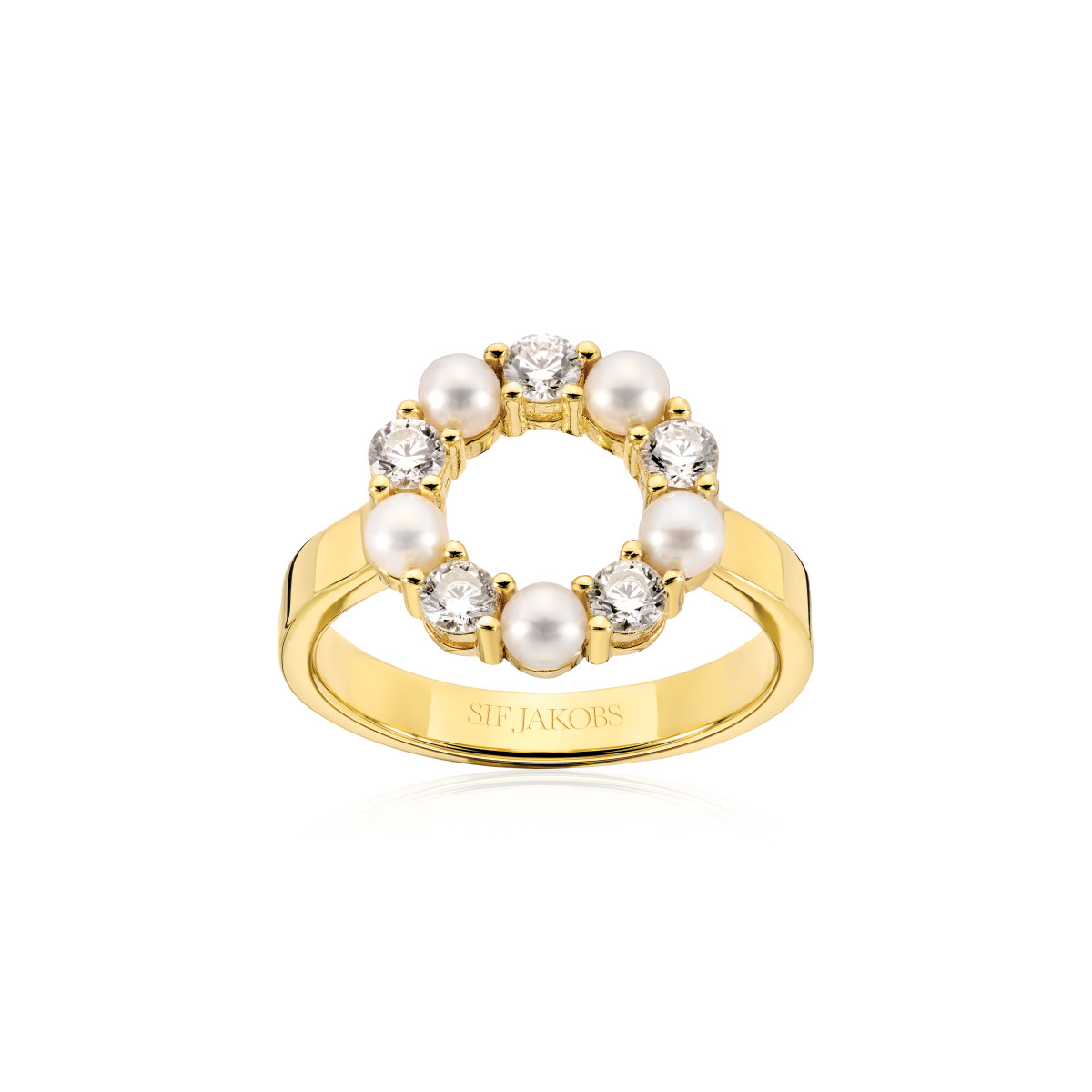 Sif Jakobs Biella SJ-R2432-PCZ-YG gold plated ring met parel en zirkonia stenen