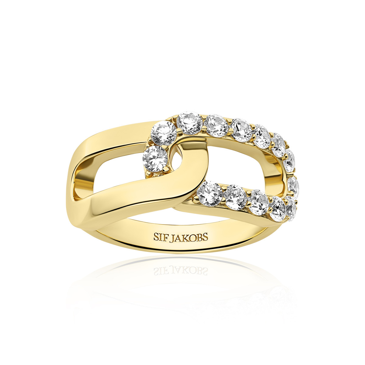 Sif Jakobs Capizzi SJ-R42238-CZ-YG gold plated ring zirkonia rechthoekige open structuur 9.5 mm breed