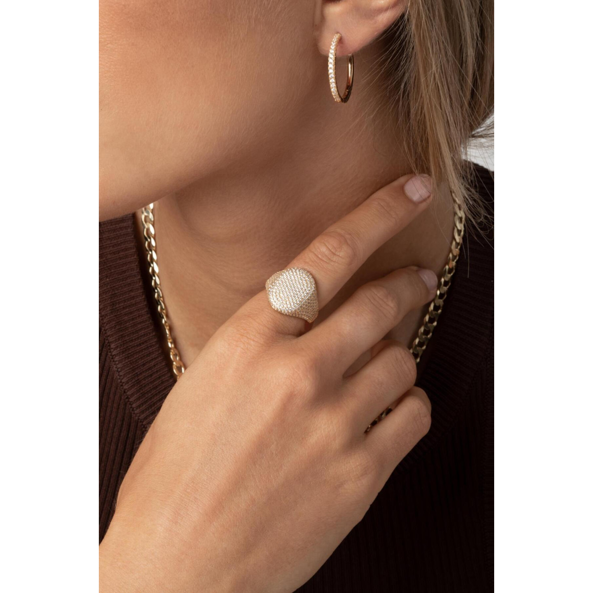 Sif Jakobs Capizzi SJ-R42240-CZ-YG gold plated ring met zirkonia pavé 12.5 mm breed