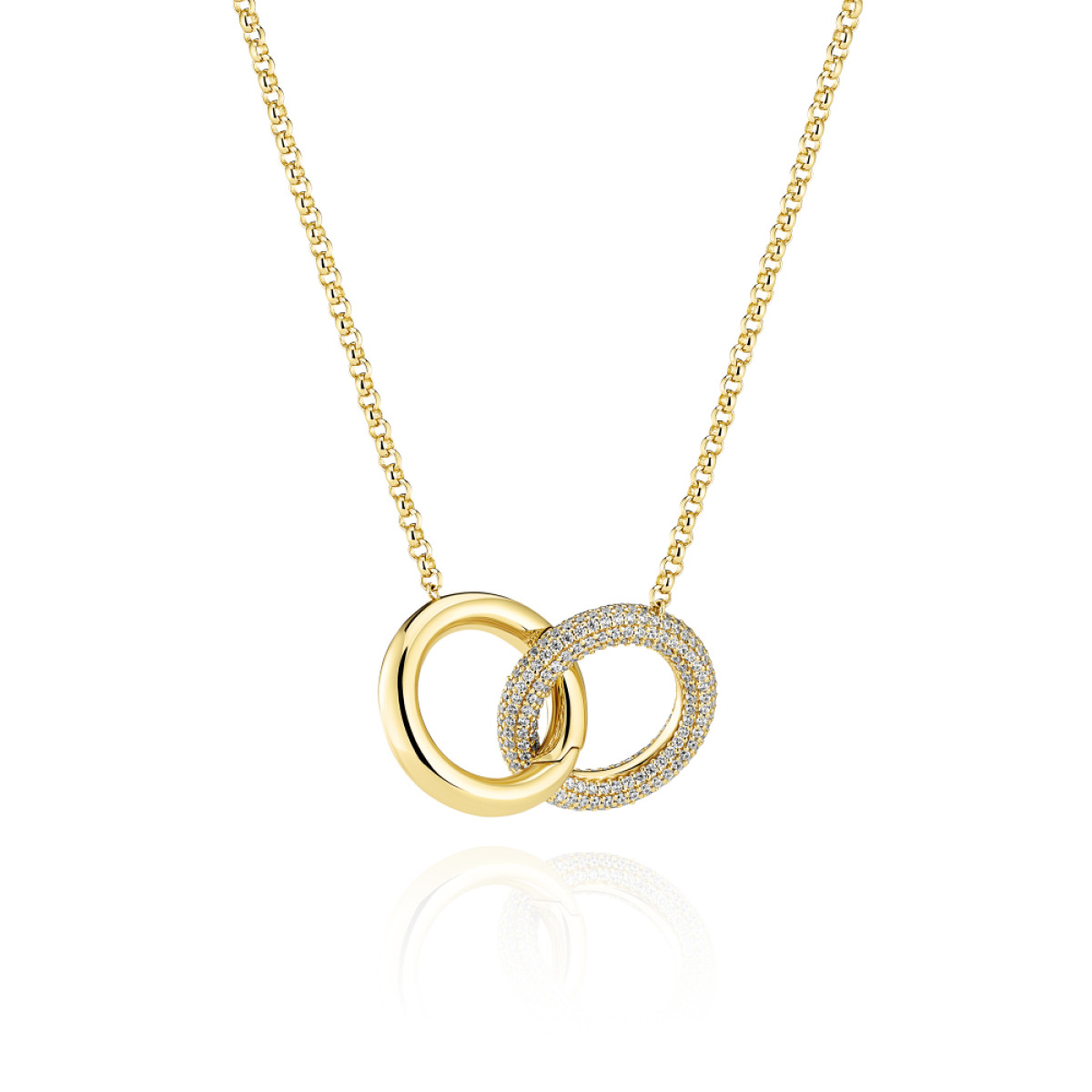 Sif Jakobs Carrara Due Grande SJ-N2476-CZ-YG Zilveren goldplated ketting met ringen en zirkonia - 45 cm