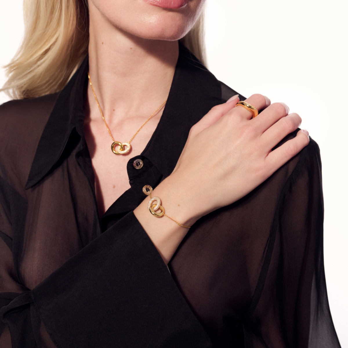 Sif Jakobs Carrara SJ-B2477-CZ-YG zilveren, goldplated armband cirkels en transparante zirkoniastenen 18 cm