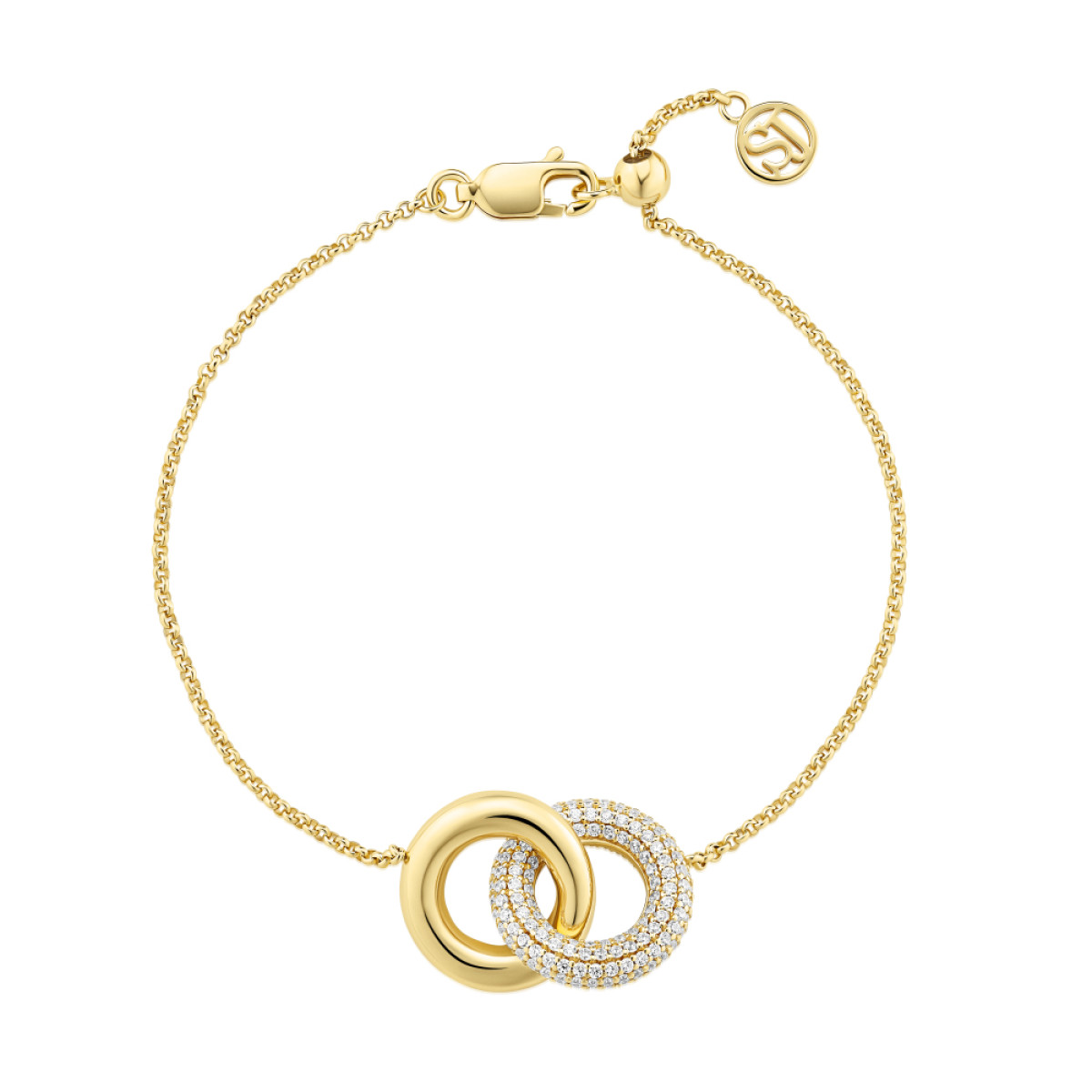 Sif Jakobs Carrara SJ-B2477-CZ-YG zilveren, goldplated armband cirkels en transparante zirkoniastenen 18 cm