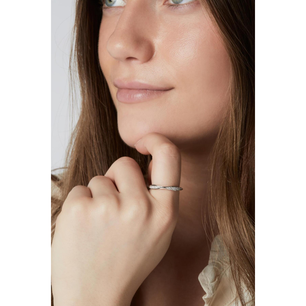 Sif Jakobs Cetara SJ-R3010-CZ-YG gold plated gevlochten ring zirkonia transparant