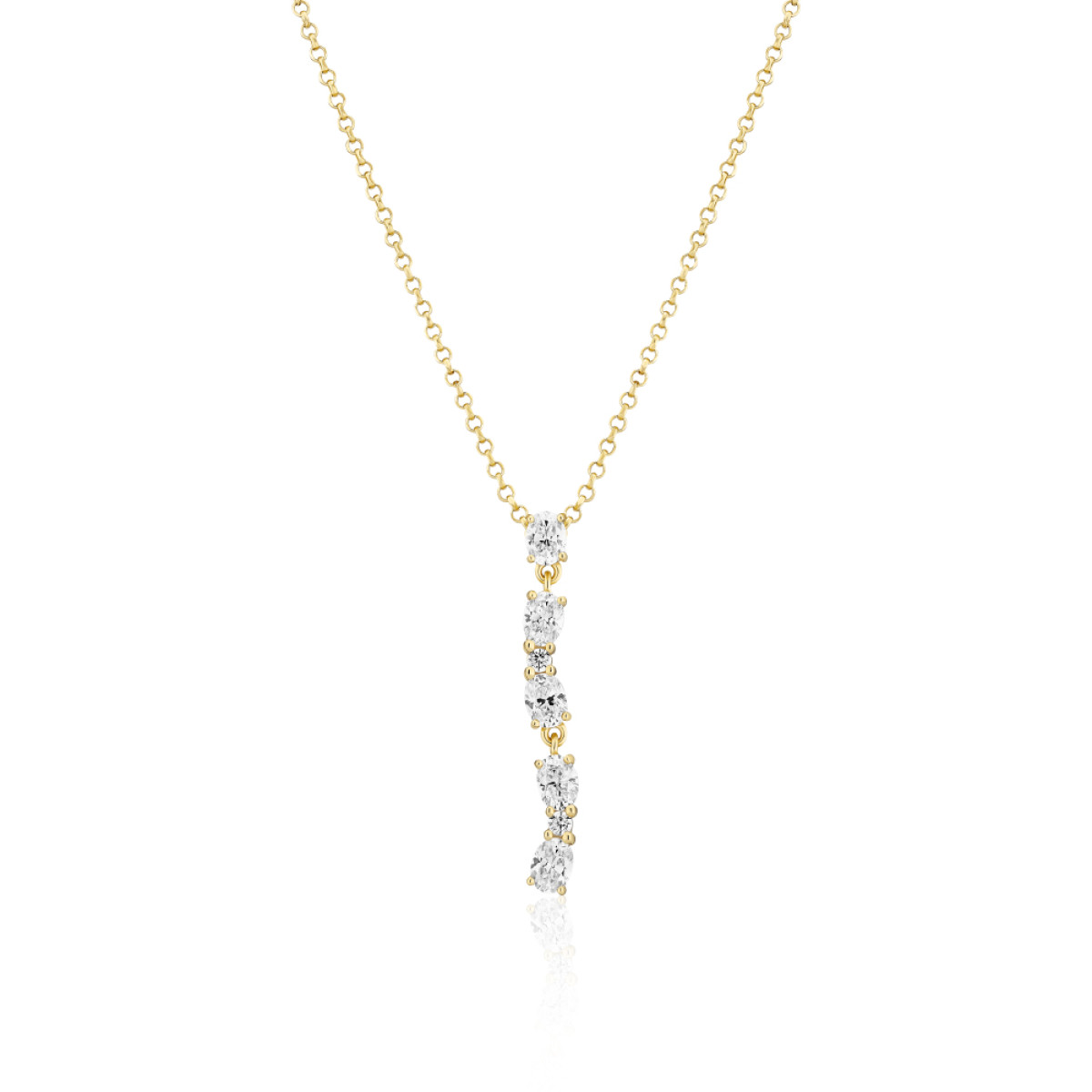 Sif Jakobs Ellera Ovale Lungo SJ-N2421-CZ-YG Zilveren goldplated ketting met zirkonia-hanger - 31 mm-max. 45 cm