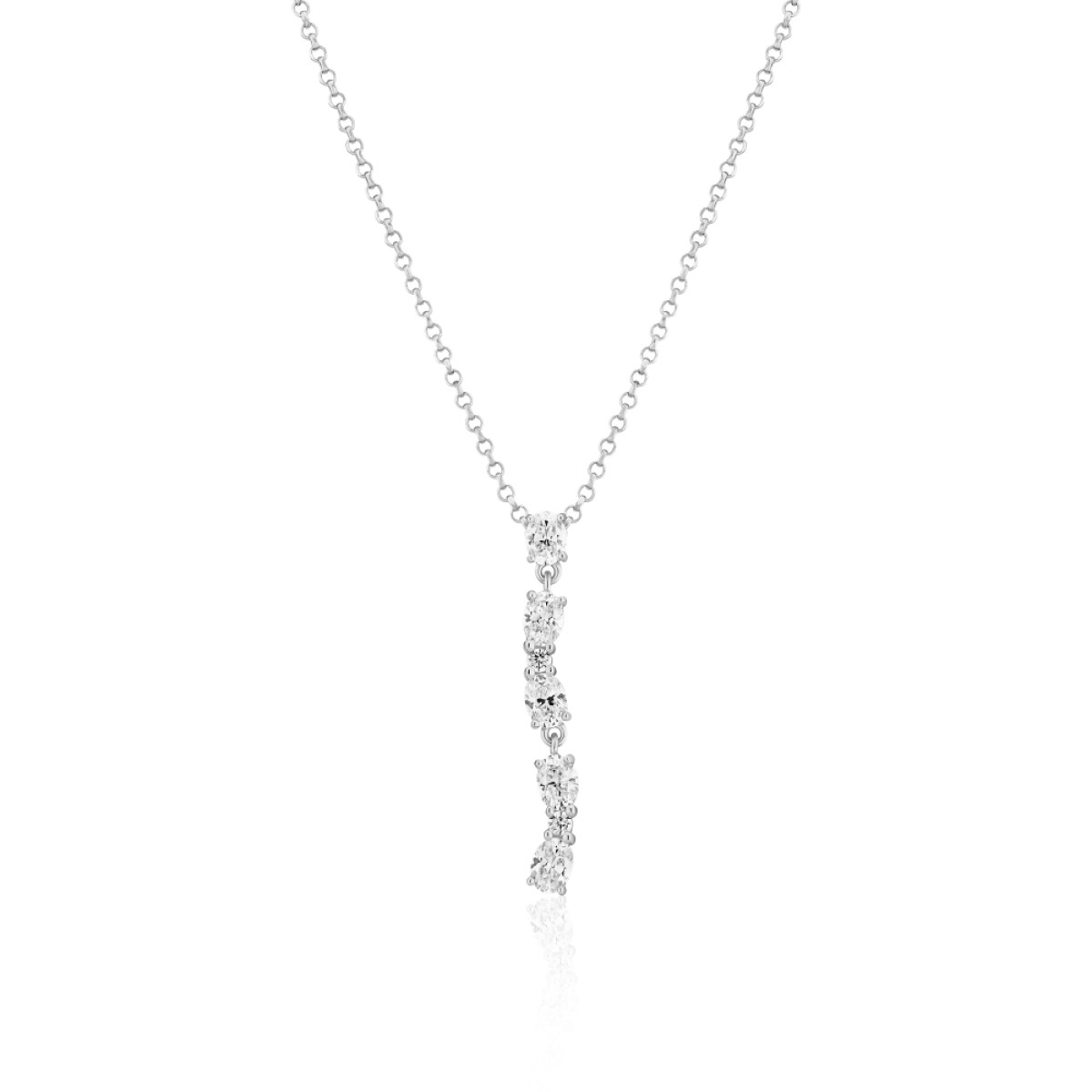 Sif Jakobs Ellera Ovale Lungo SJ-N2421-CZ Zilveren ketting met golvende hanger en zirkonia - max. 45 cm