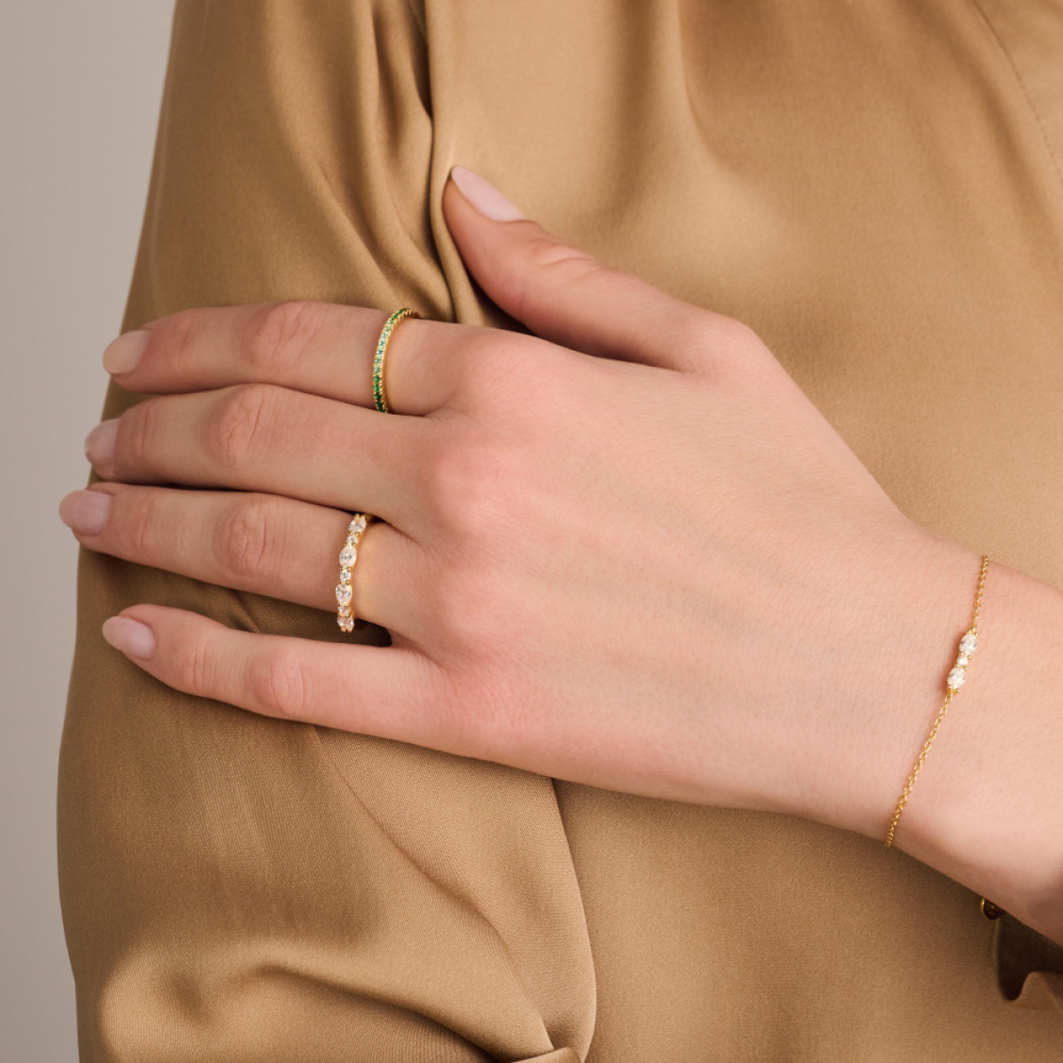 Sif Jakobs Ellera Ovale SJ-B2418-CZ-YG zilveren, goldplated armband met transparante zirkonia - Max. 19 cm