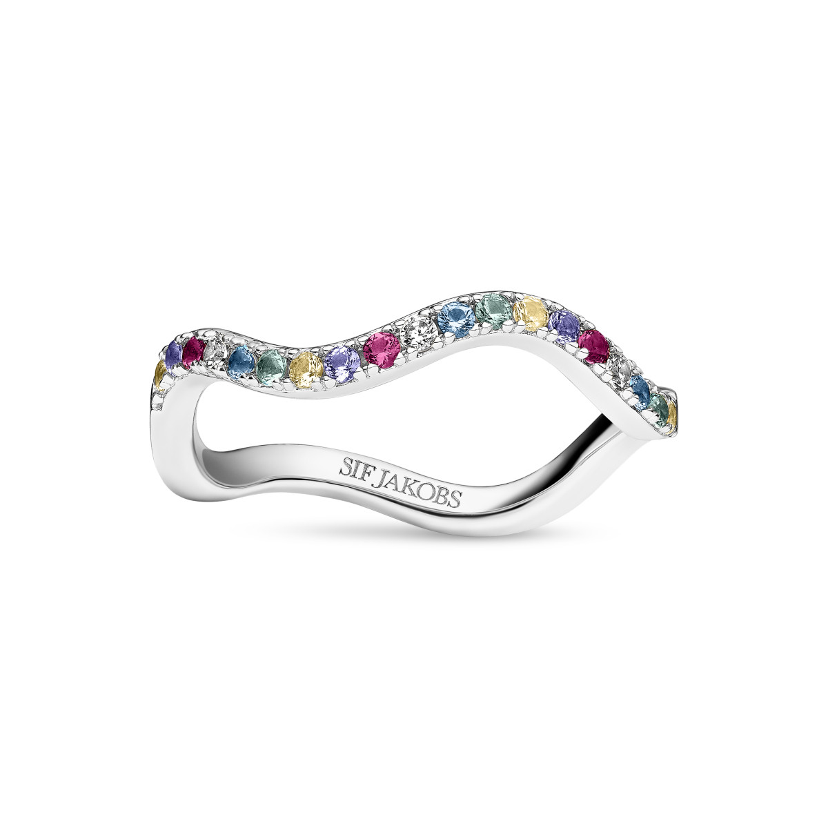 Sif Jakobs Ellera SJ-R3869-XCZ zilveren ring met veelkleurige zirkonia's golvende lijn
