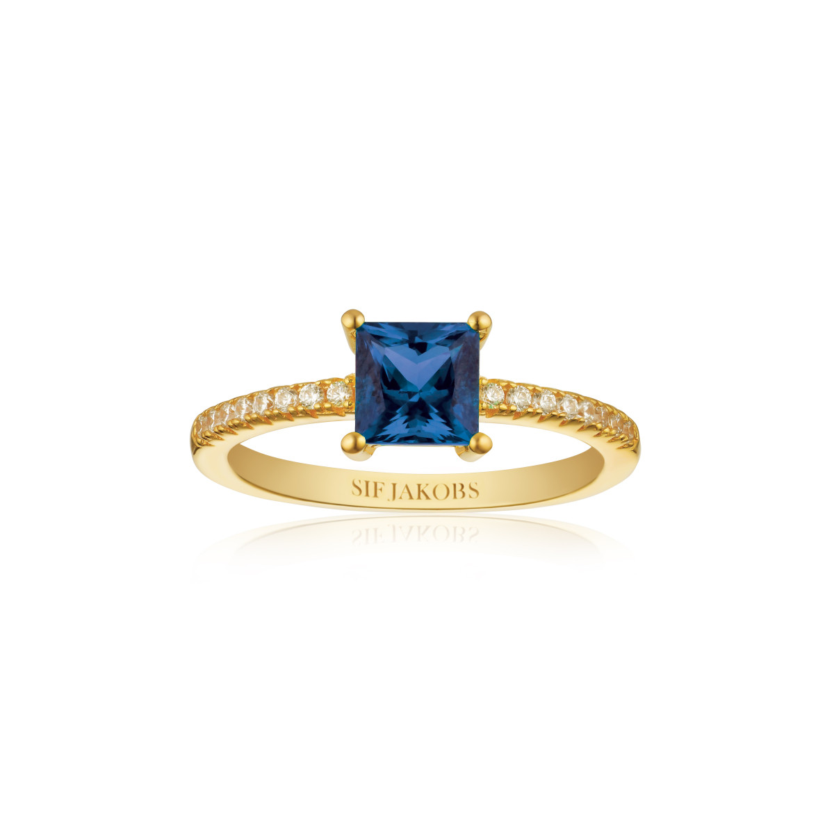 Sif Jakobs Ellera SJ-R42280-BLCZ-YG gold plated ring blauw zirkonia 6 mm breed