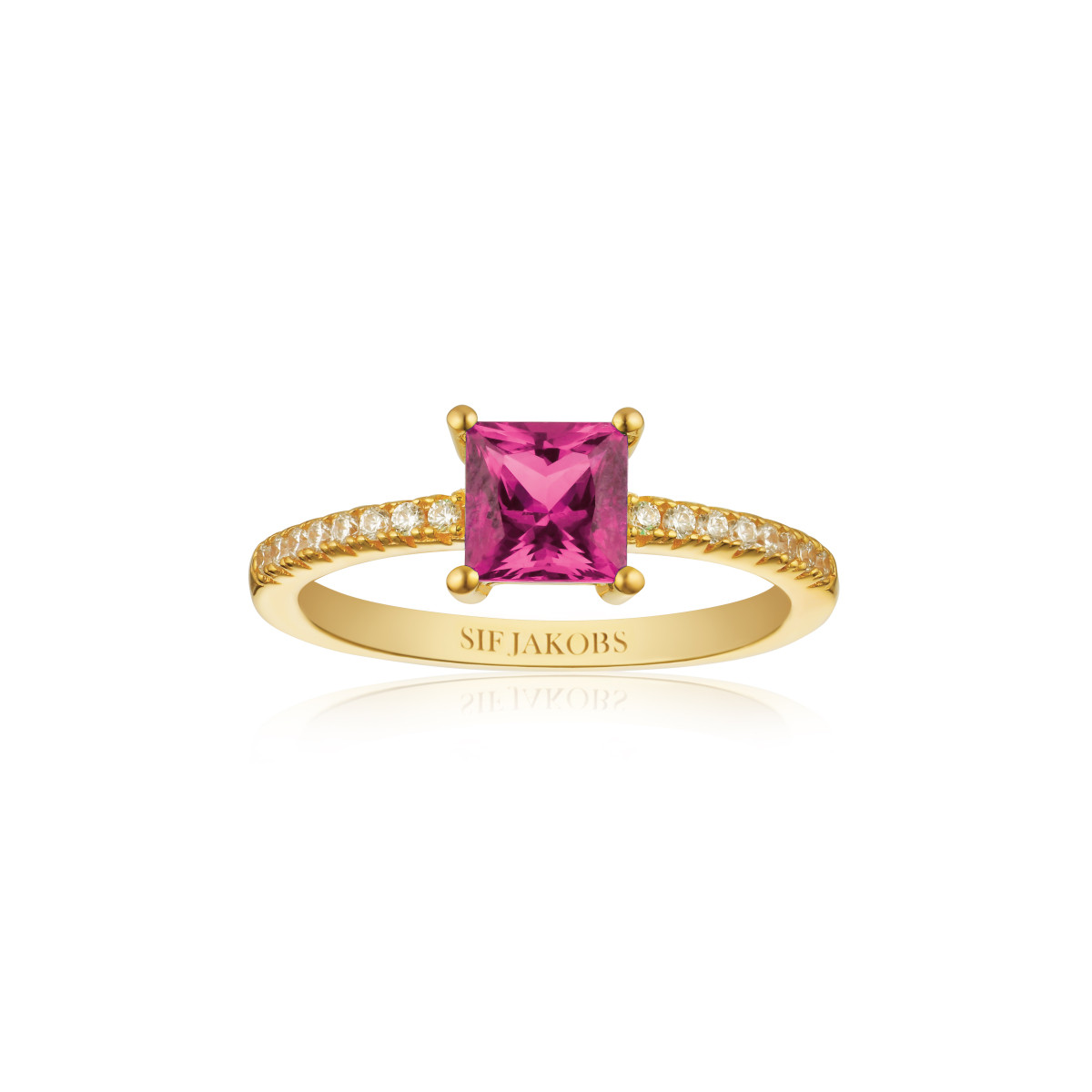 Sif Jakobs Ellera SJ-R42280-PKCZ-YG gold plated ring roze zirkonia 6 mm breed