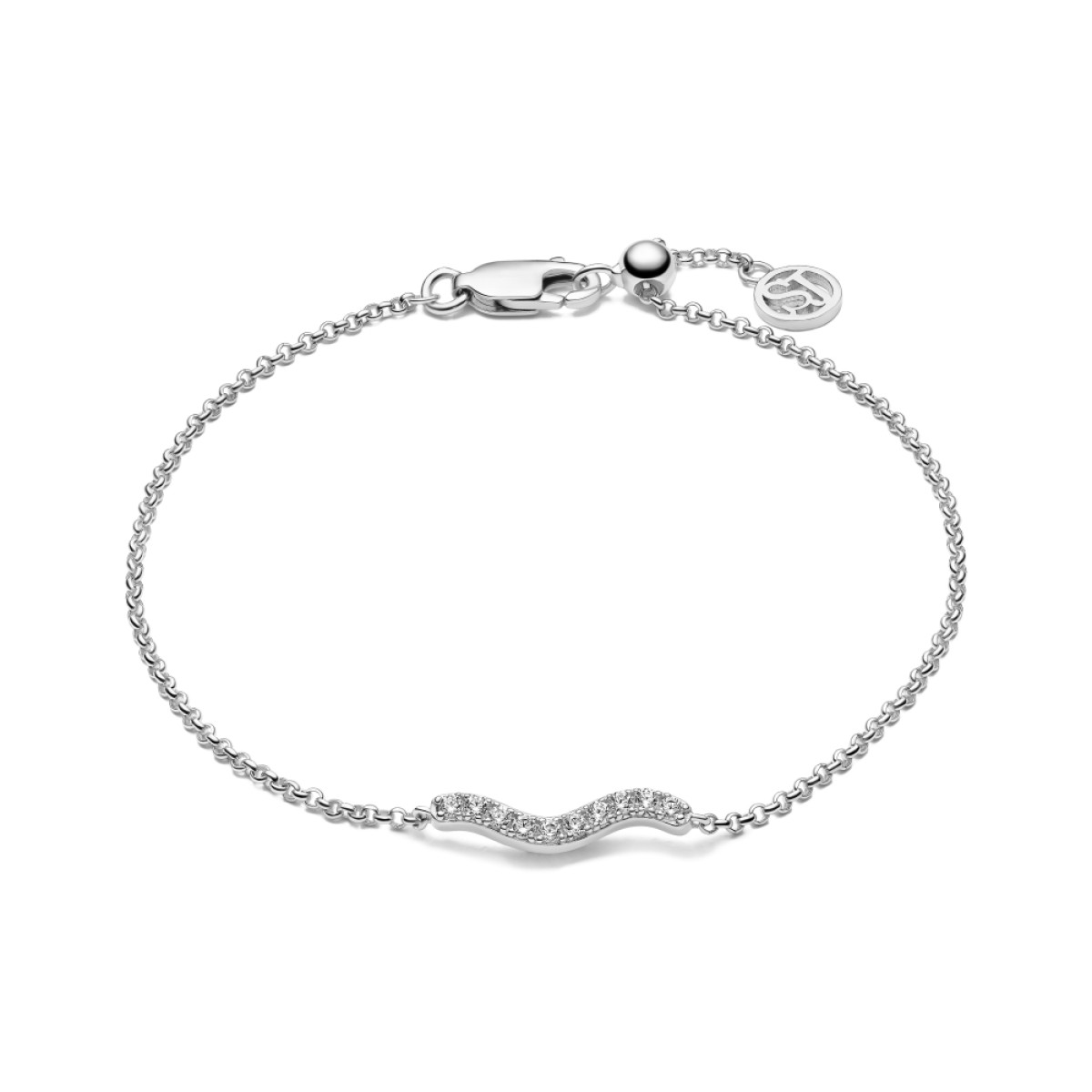 Sif Jakobs Ellera Waves SJ-B3859-CZ zilveren armband met golvend tussenstuk en transparante zirkonia 16.5-18 cm
