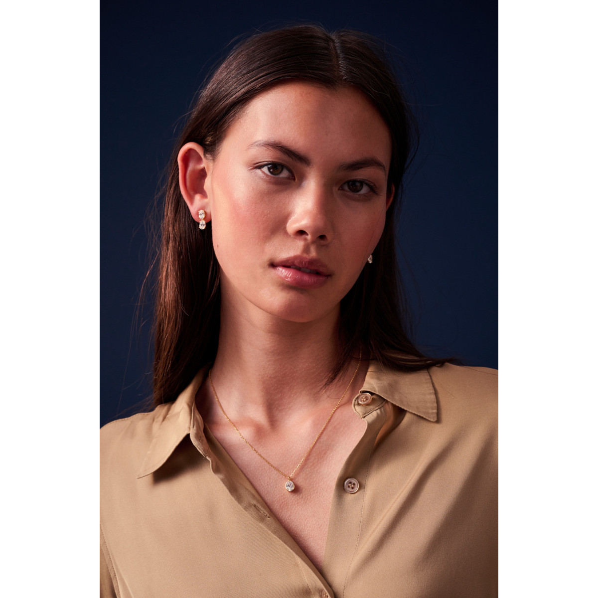 Sif Jakobs Ellisse Carezza SJ-N2353-CZ-YG Zilveren, goldplated ketting met ovale zirkonia hanger max. 45 cm