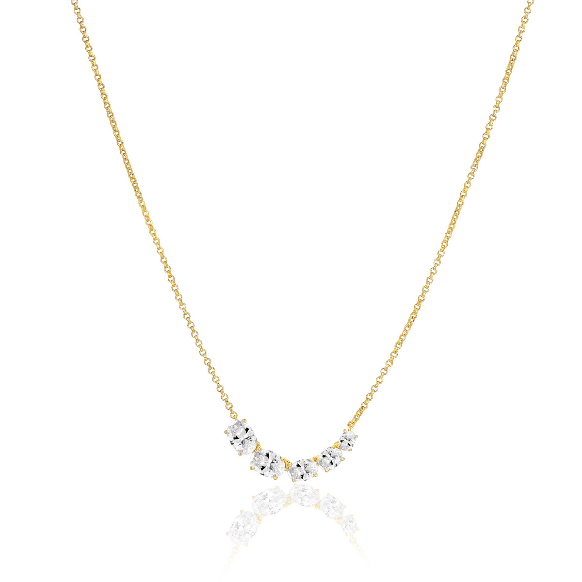 Sif Jakobs Ellisse SJ-N2332-CZ-YG goudkleurige ketting met transparante zirkonia's 30 mm breed - Lengte 45 cm