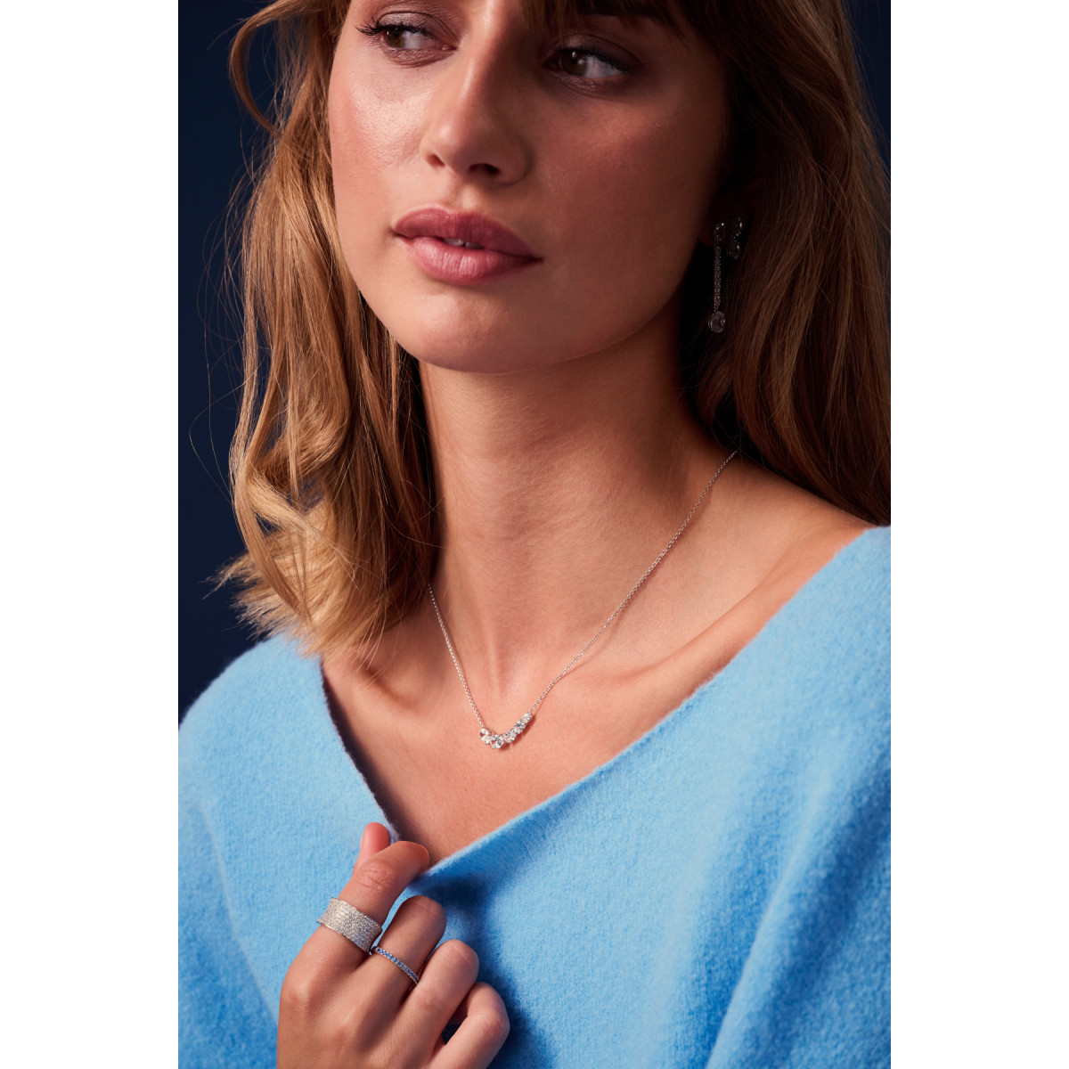 Sif Jakobs Ellisse SJ-N2332-CZ zilveren ketting met ovale zirkonia's 30 mm breed - Lengte 45 cm