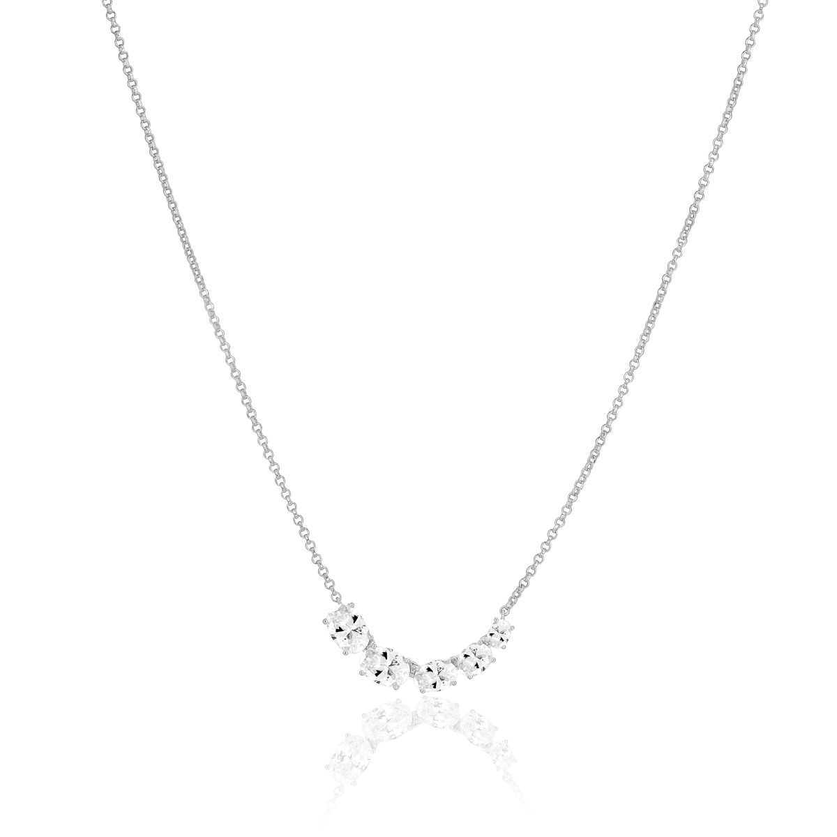 Sif Jakobs Ellisse SJ-N2332-CZ zilveren ketting met ovale zirkonia's 30 mm breed - Lengte 45 cm