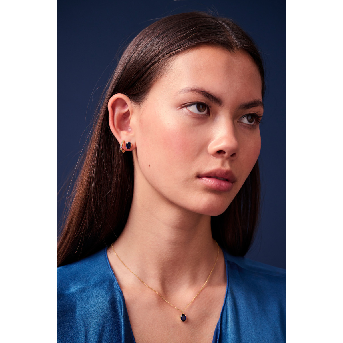 Sif Jakobs Ellisse SJ-N2353-BLCZ-YG goudkleurige ketting met blauwe zirkonia 7 mm breed - Lengte