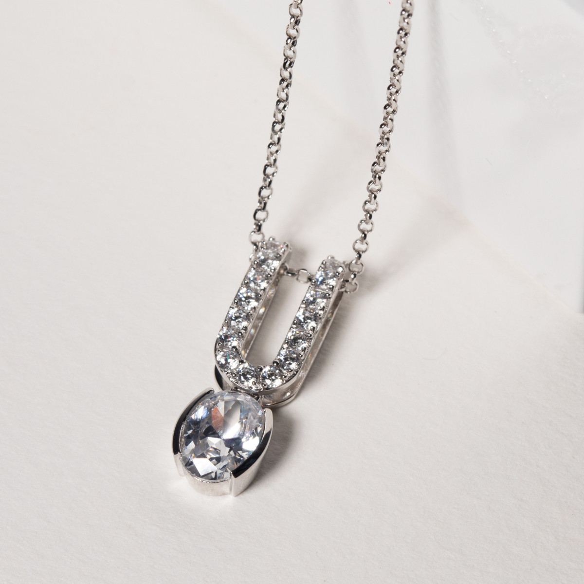 Sif Jakobs Ellisse SJ-N2354-CZ zilveren ketting met U-hanger en zirkonia - Lengte 45 cm