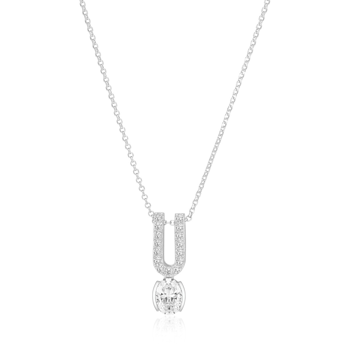 Sif Jakobs Ellisse SJ-N2354-CZ zilveren ketting met U-hanger en zirkonia - Lengte 45 cm