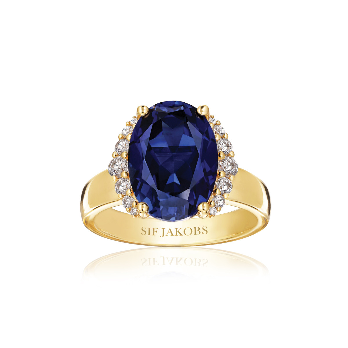 Sif Jakobs Ellisse SJ-R2342-BLCZ-YG gold plated ring blauw zirkonia ovaal 14.5 mm breed