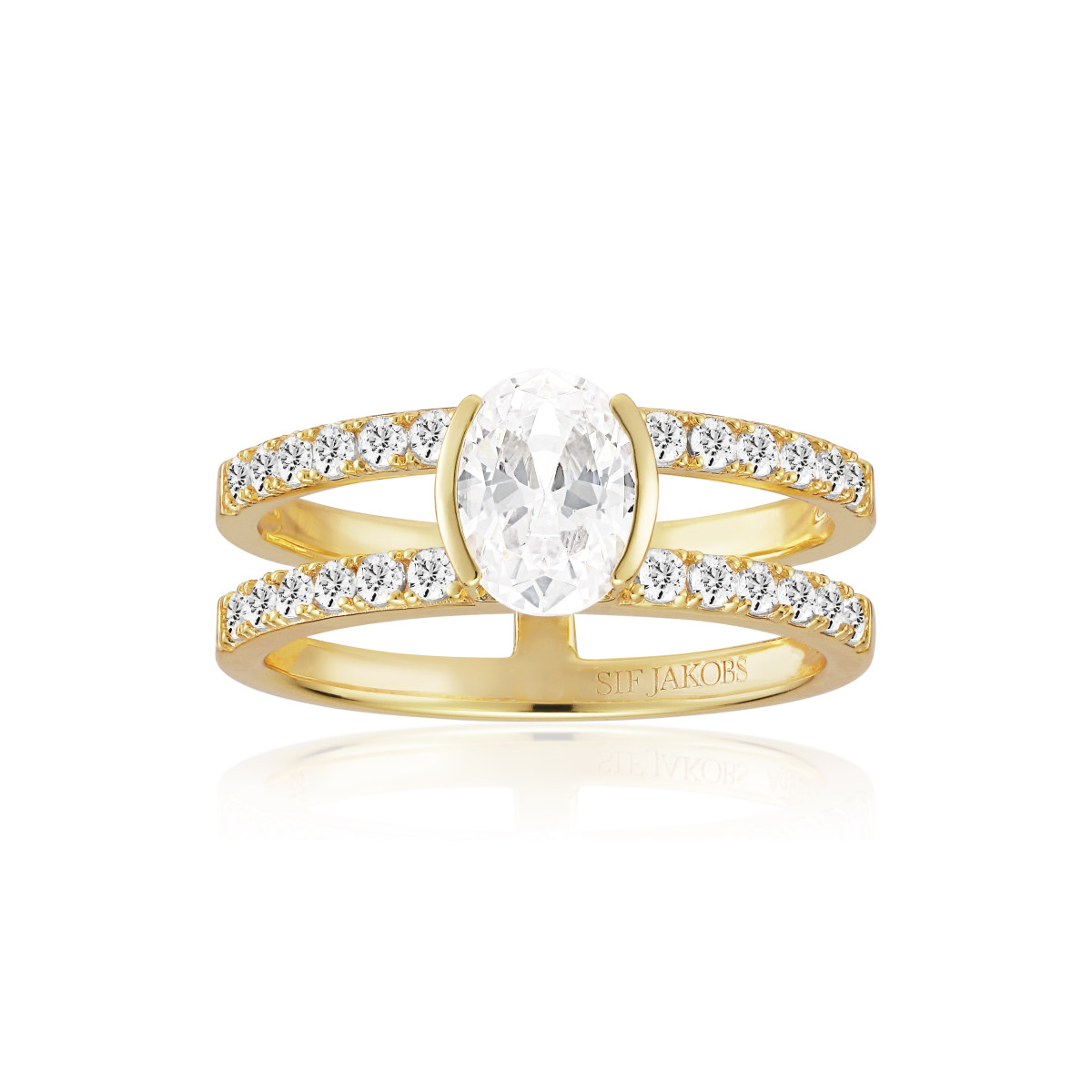 Sif Jakobs Ellisse SJ-R2357-CZ-YG gold plated ring transparante zirkonia 6.7 mm breed