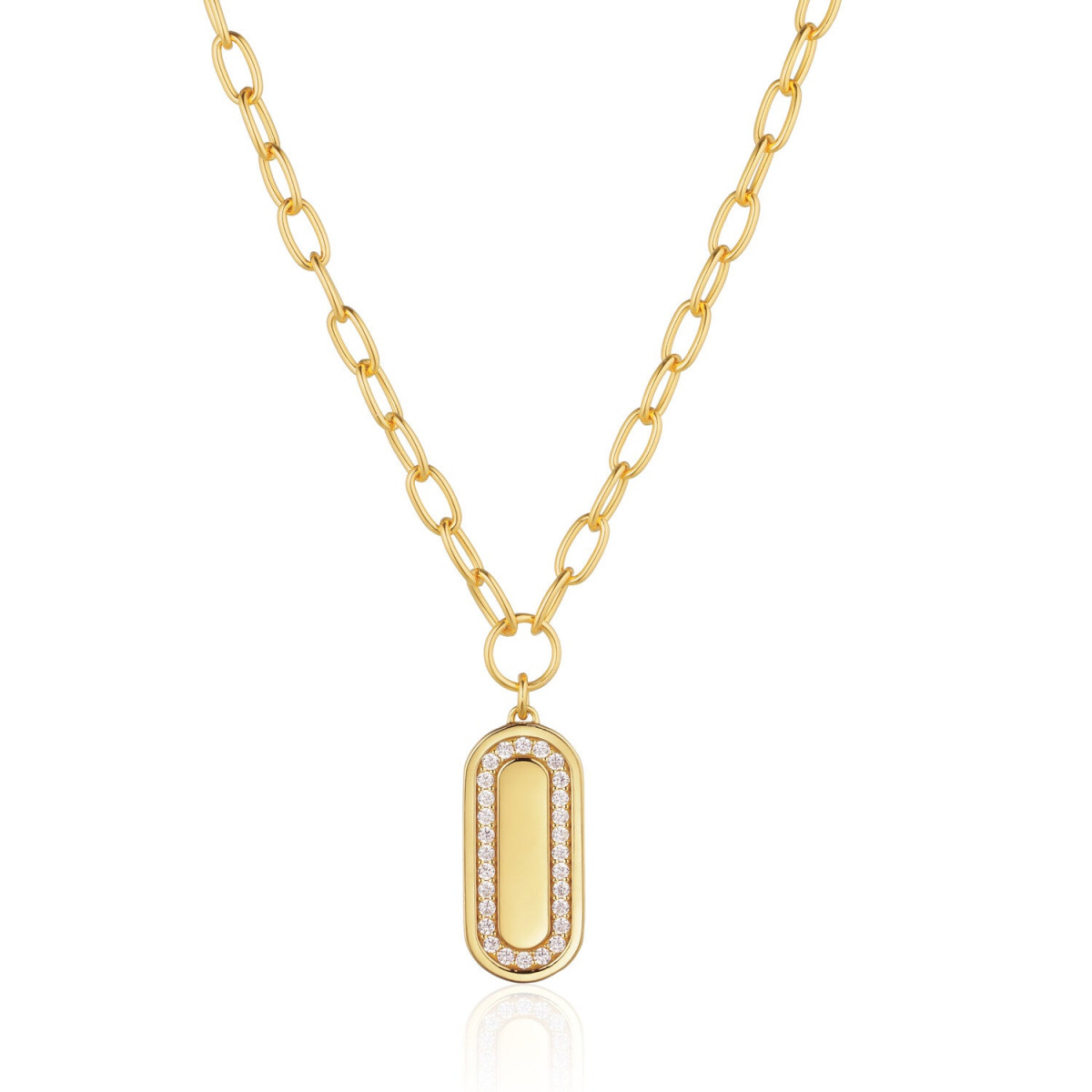 Sif Jakobs gold plated ketting met dichte ovale hanger en zirkonia rand SJ-N42231-CZ-YG
