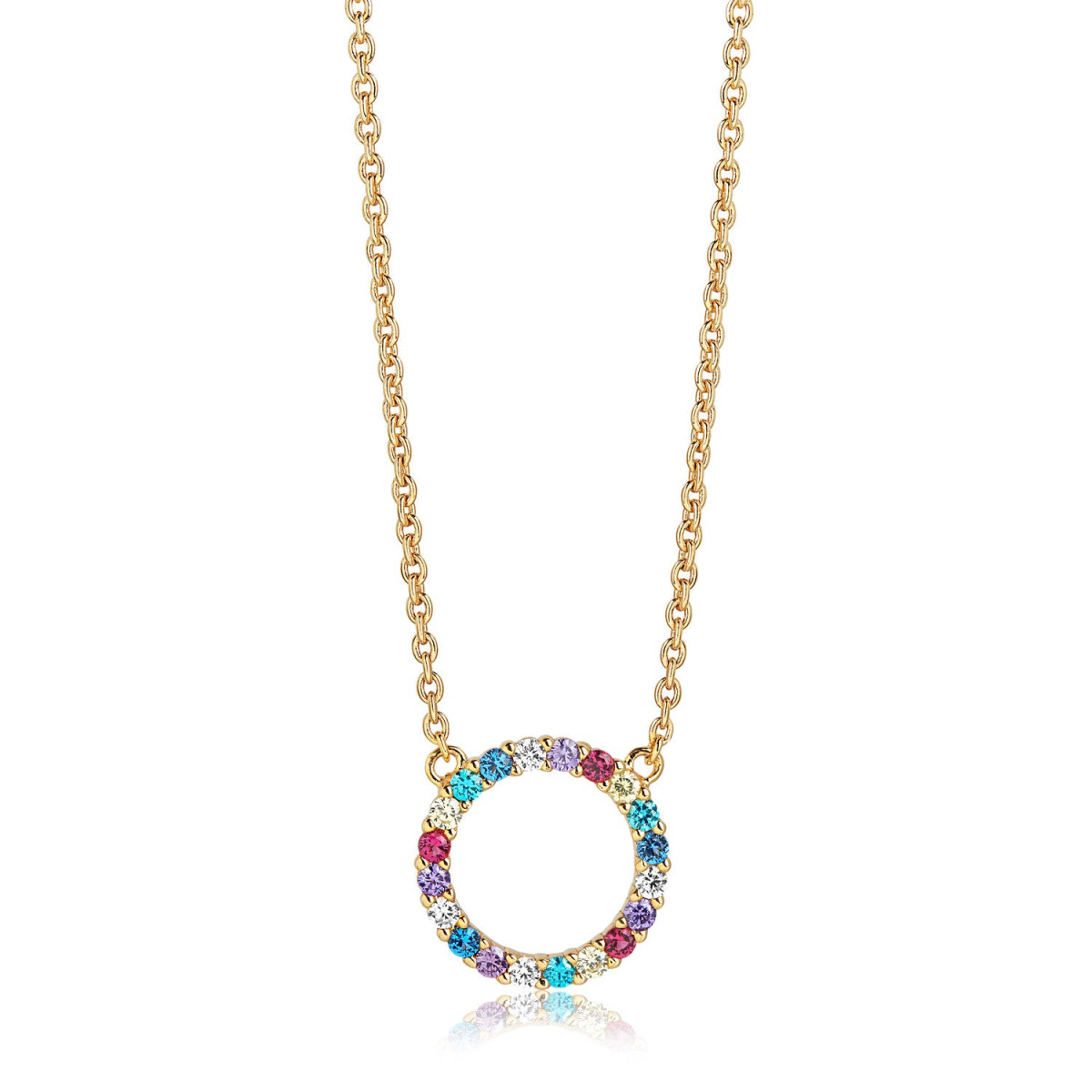 Sif Jakobs gold plated ketting met open rondje en zirkonia's in het blauw, rood, paars en transparant SJ-C338(1)-XCZ(YG)