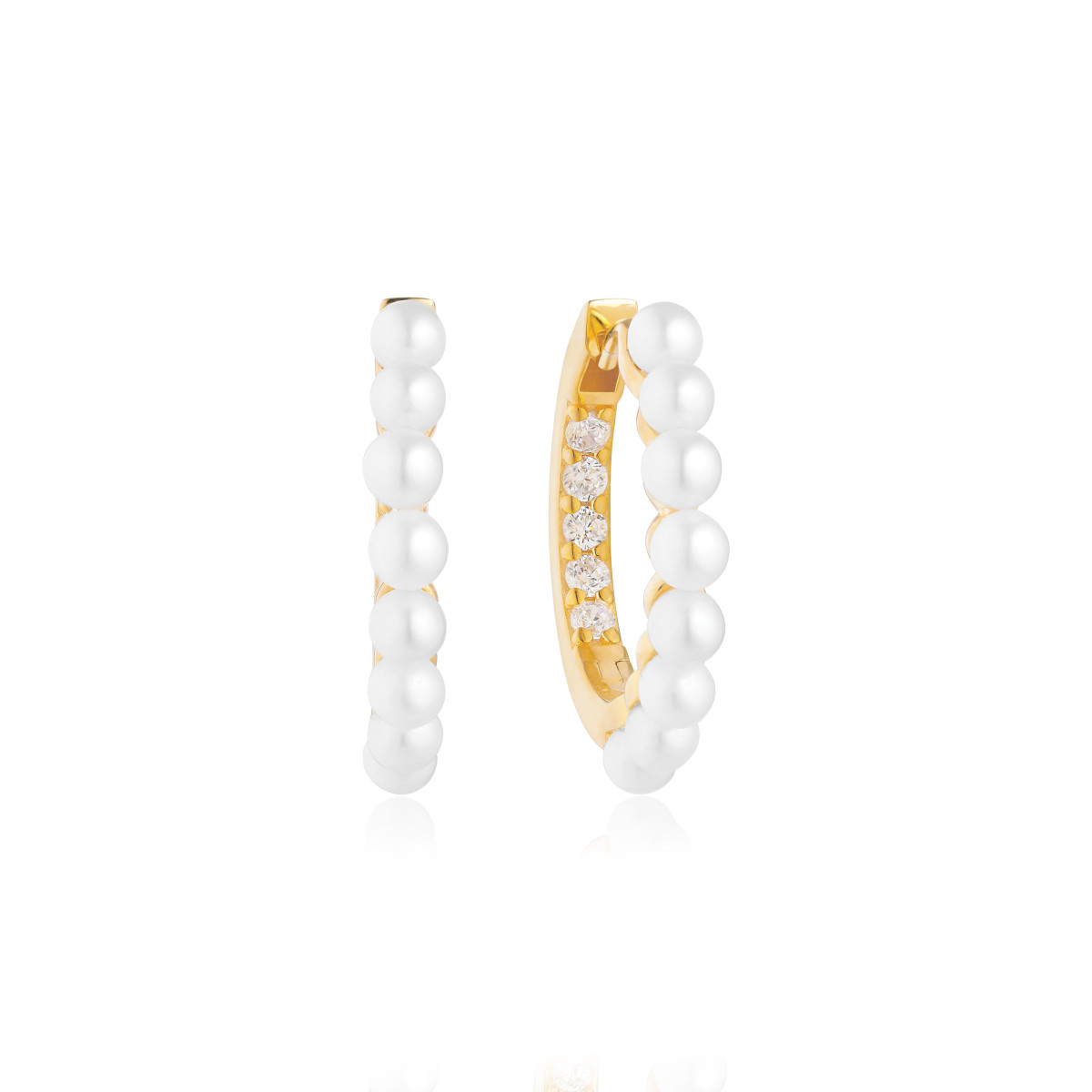 Sif Jakobs gold plated klapcreolen met parels en zirkonia's SJ-E22214-PCZ-YG