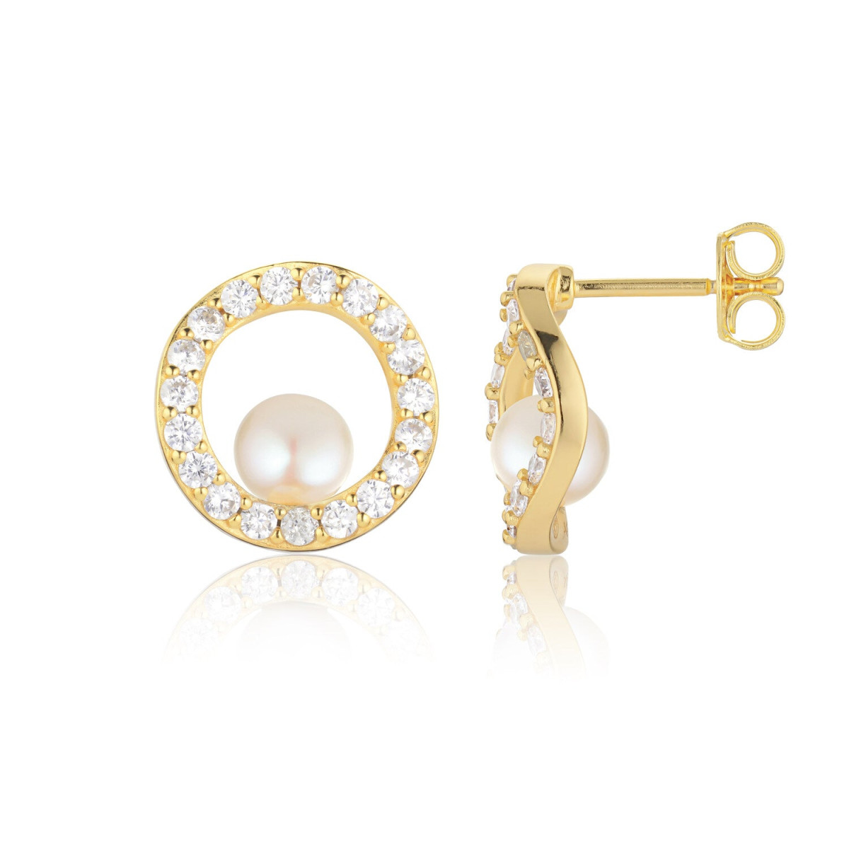 Sif Jakobs gold plated oorstekers open rondje met zirkonia rij en zoetwaterparel SJ-E12348-PCZ-YG