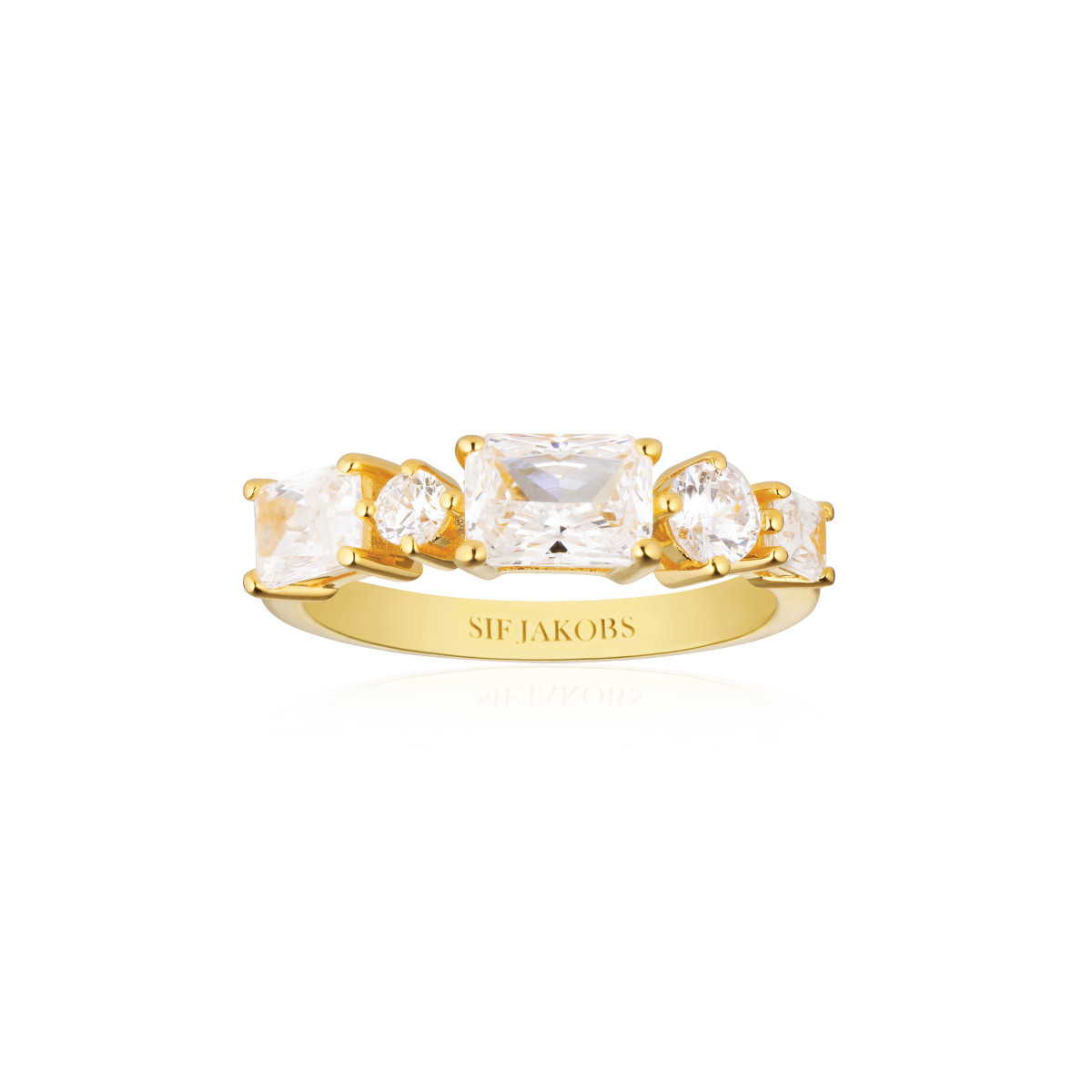 Sif Jakobs Ivrea SJ-R12330-CZ-YG gold plated ring met zirkonia stijlvol patroon 5 mm breed