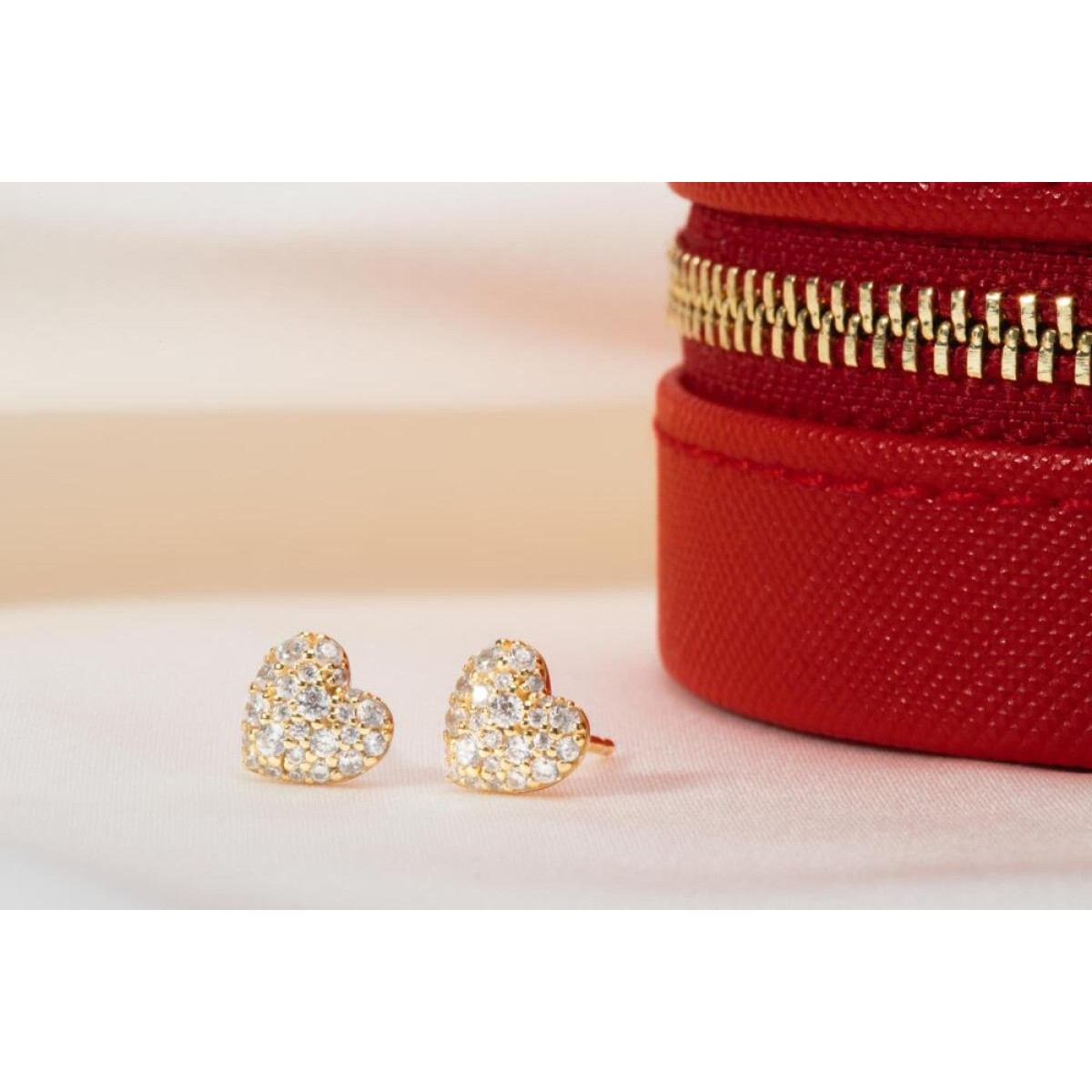 Sif Jakobs Jewellery Caro SJ-E72350-CZ-YG- hartvormige oorknopjes zilver met transparante zirkonia - 7,8 x 8 mm