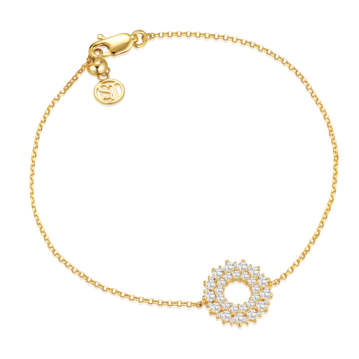 Sif Jakobs Livigno SJ-B2366-CZ-YG zilveren goldplated armband met transparante zirkonia - Lengte max. 19 cm
