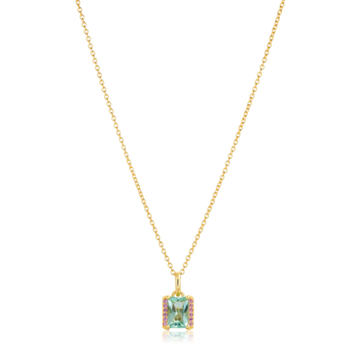 Sif Jakobs Roccanova Medio SJ-N42253-TQPK-YG Zilveren goldplated ketting met roze en turquoise zirkoniastenen