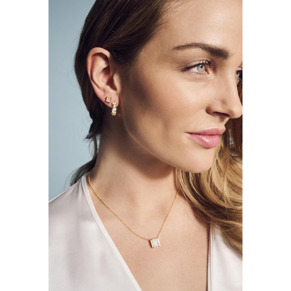 Sif Jakobs Roccanova SJ-N42276-CZ-YG gold plated ketting met briljant geslepen zirkonia 9.5 mm breed - Lengte 45 cm
