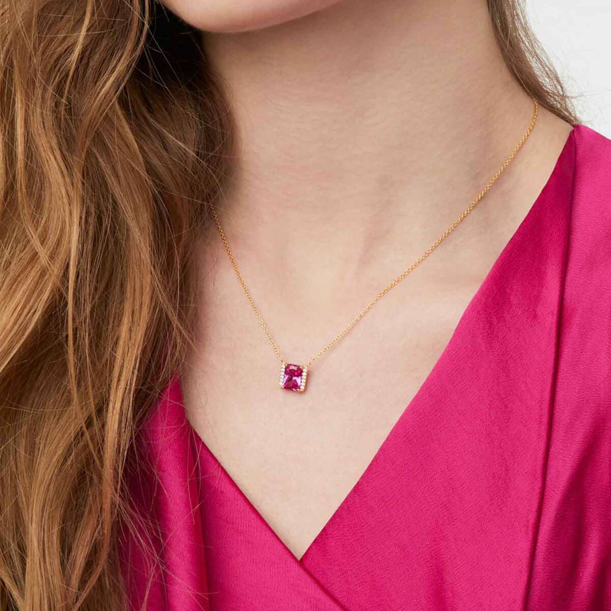 Sif Jakobs Roccanova SJ-N42276-PKCZ-YG gold plated ketting met roze zirkonia - Breedte 9.5 mm - Lengte 45 cm
