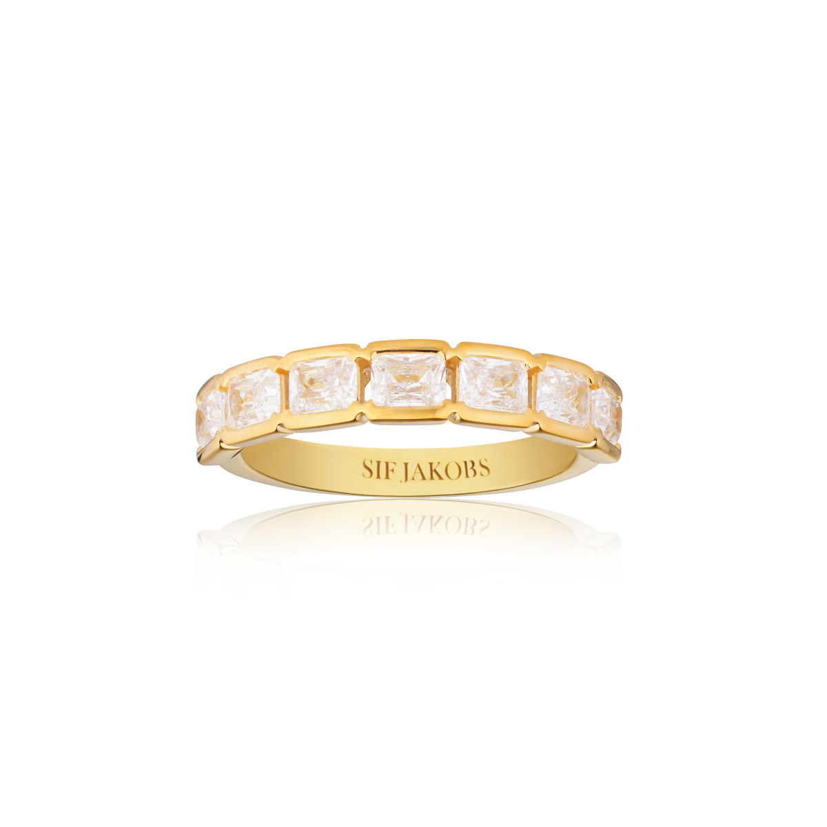 Sif Jakobs Roccanova SJ-R42265-CZ-YG gold plated ring met vierkante zirkonia rij 4.3 mm breed