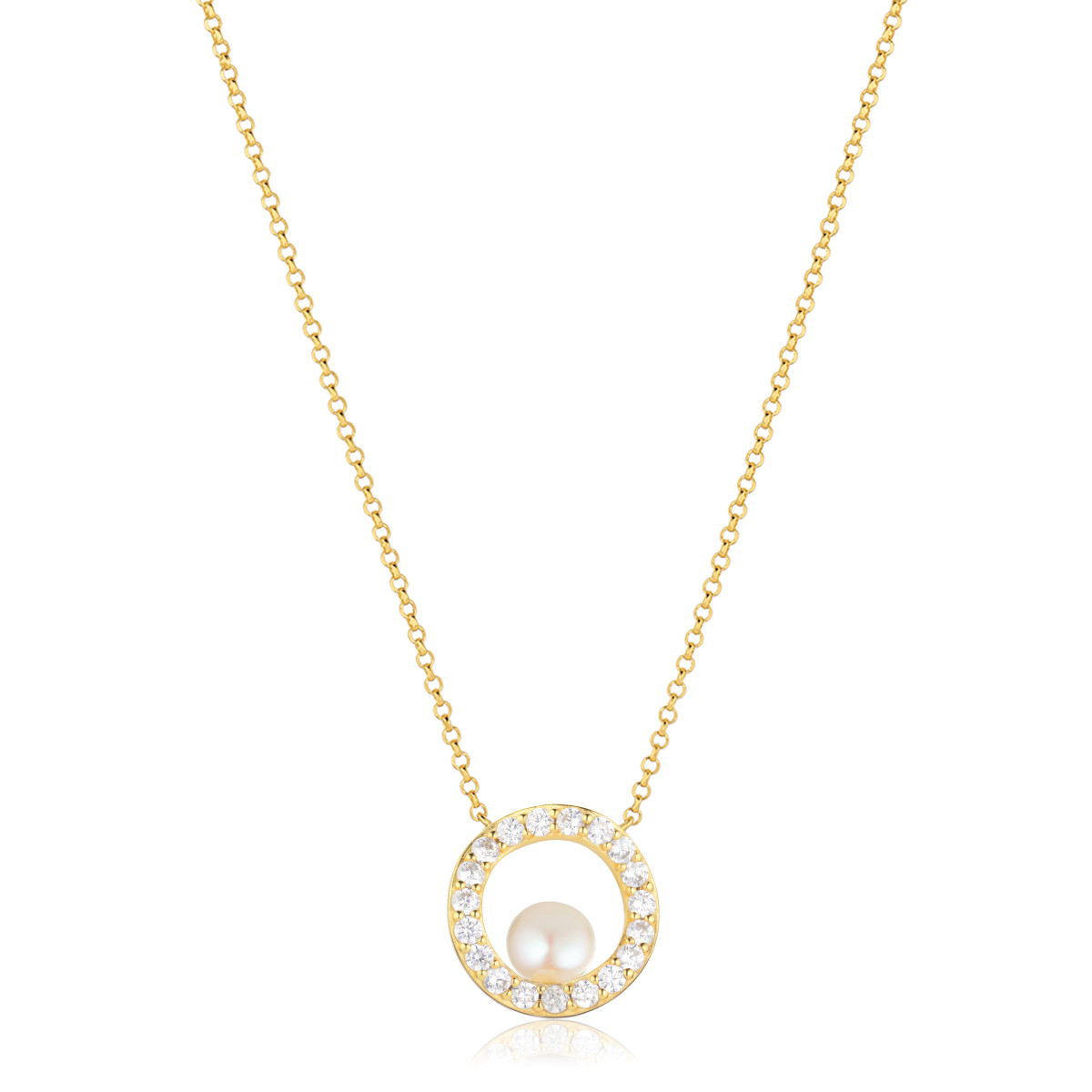 Sif Jakobs SJ-N12348-PCZ-YG goudkleurige ketting met zirkonia en zoetwaterparel 2.3 mm breed - Lengte 45 cm