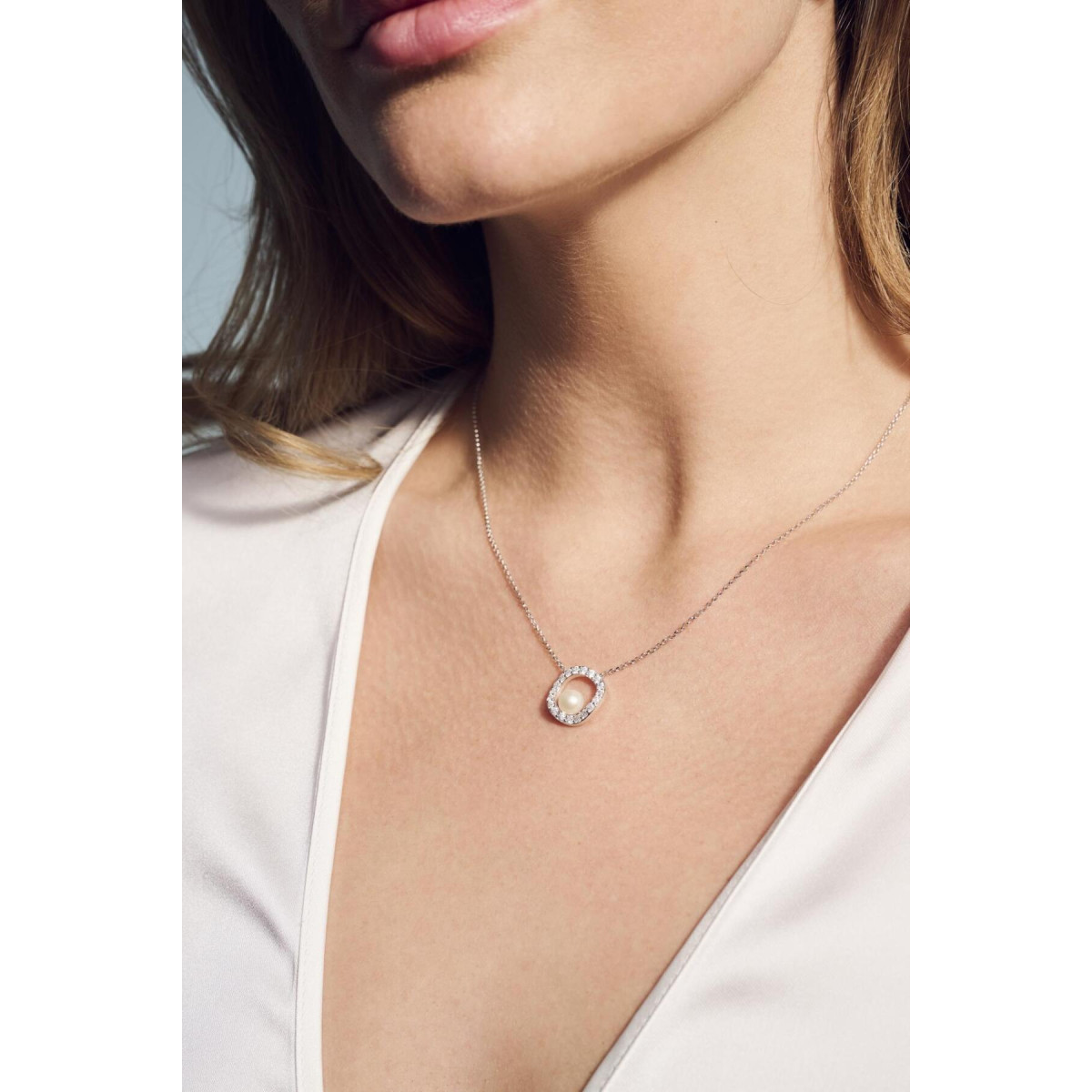 Sif Jakobs SJ-N12348-PCZ zilveren ketting met zirkonia en parel 2.3 mm breed - Lengte 45 cm