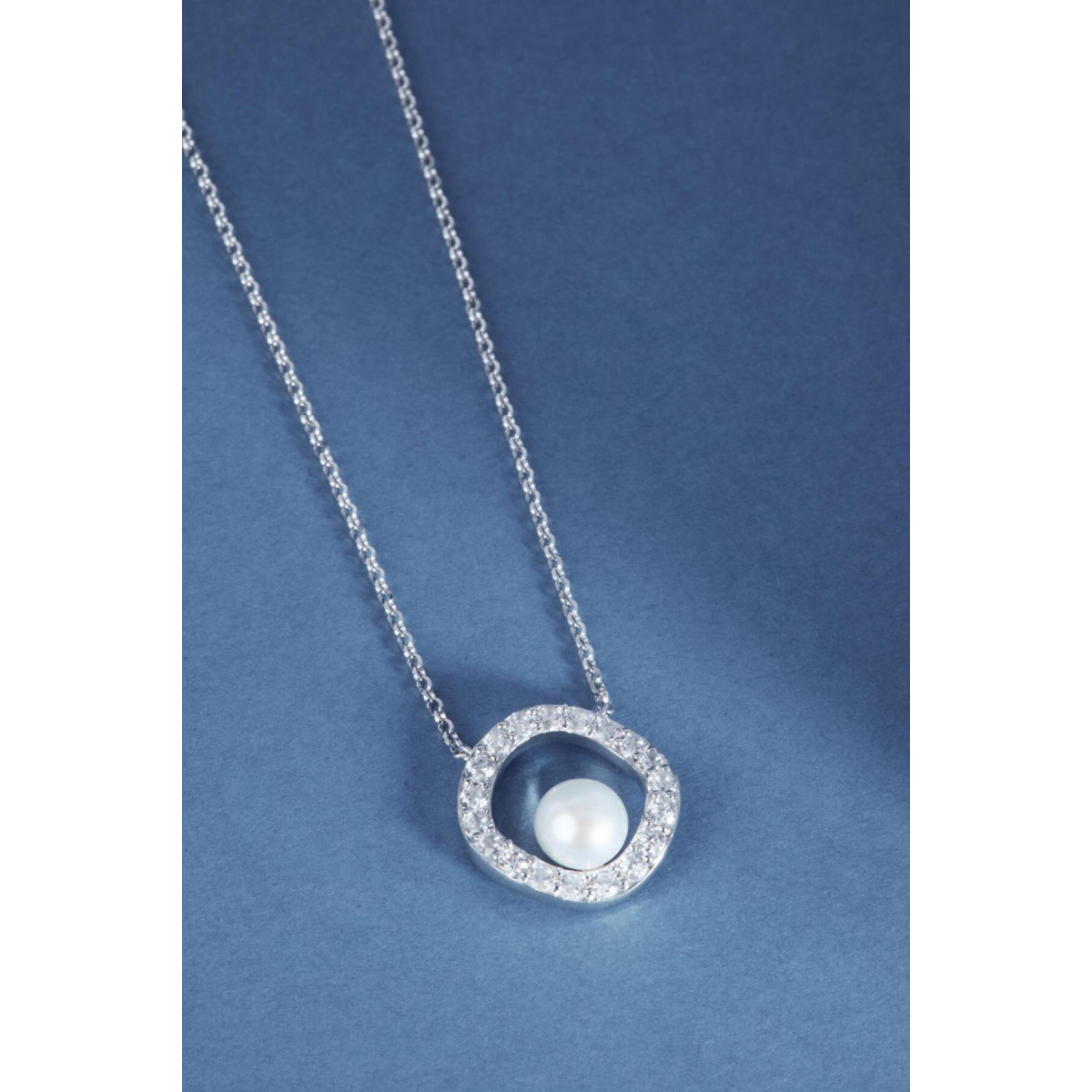 Sif Jakobs SJ-N12348-PCZ zilveren ketting met zirkonia en parel 2.3 mm breed - Lengte 45 cm