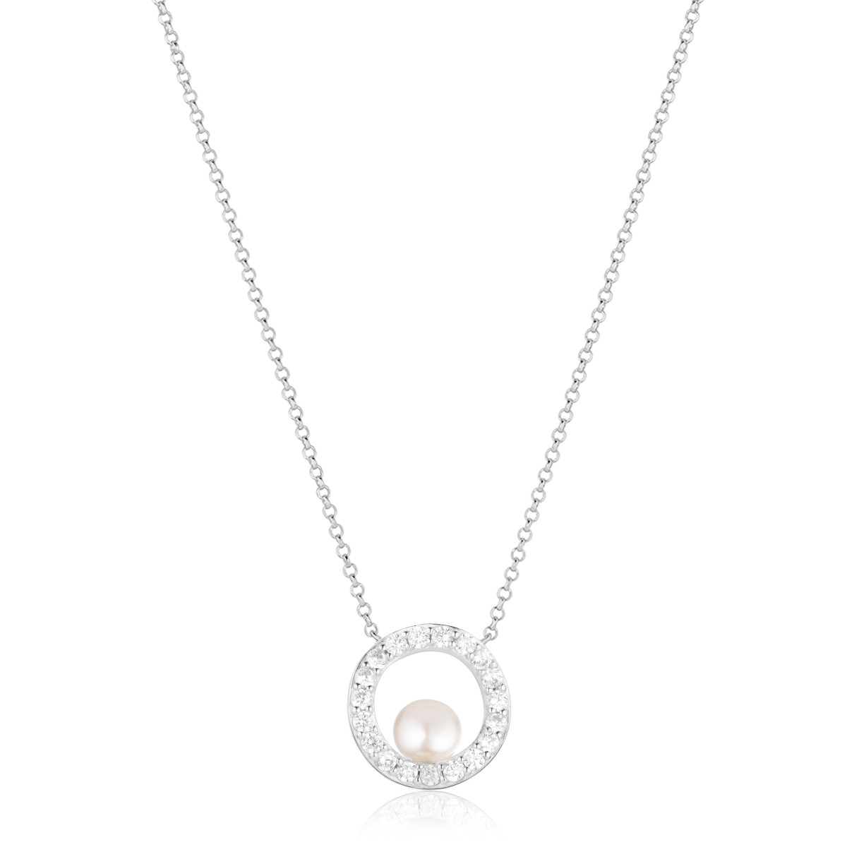 Sif Jakobs SJ-N12348-PCZ zilveren ketting met zirkonia en parel 2.3 mm breed - Lengte 45 cm