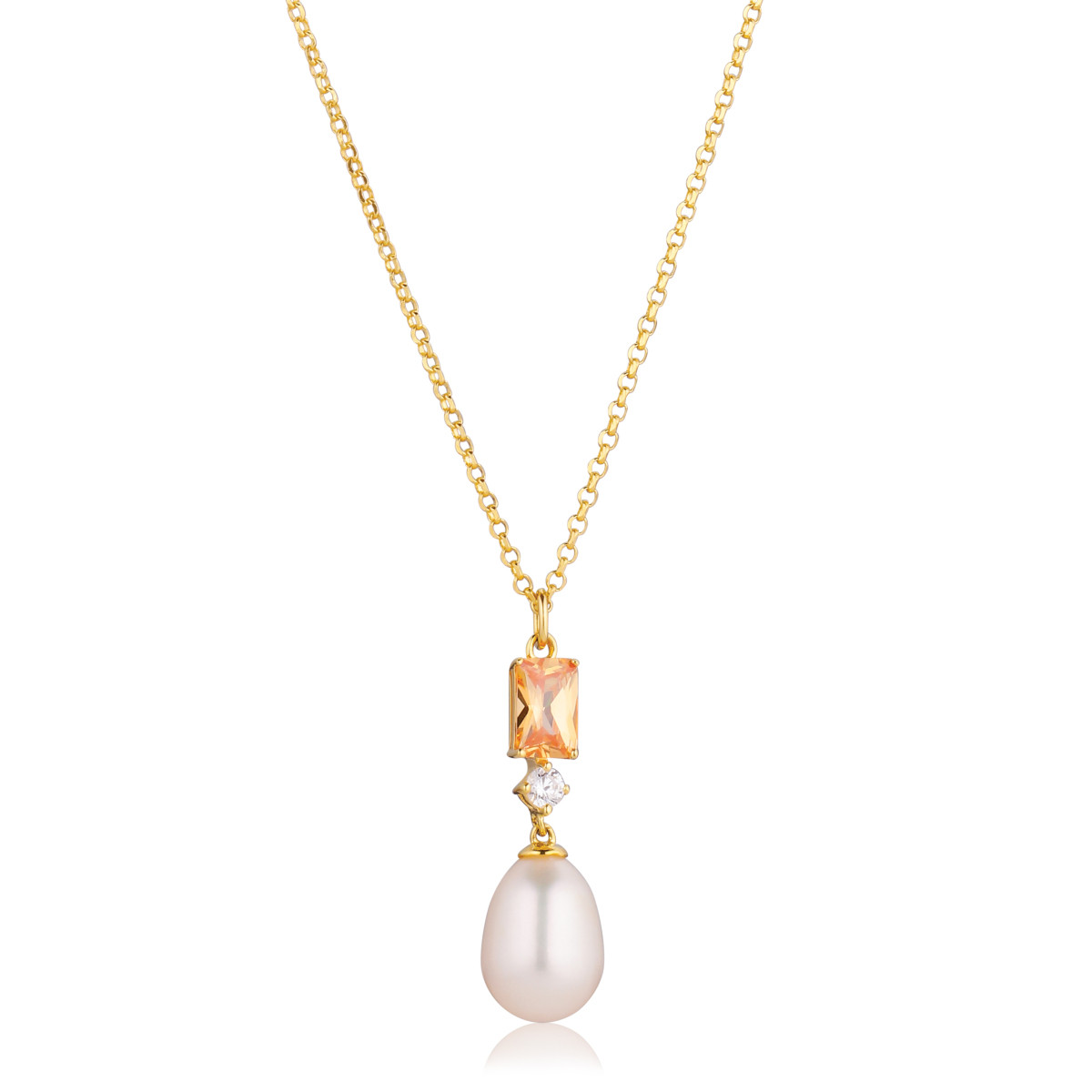 Sif Jakobs SJ-N12381-PCH-YG gold plated damesketting met zirkonia en parel 8 mm breed - Lengte 50 cm