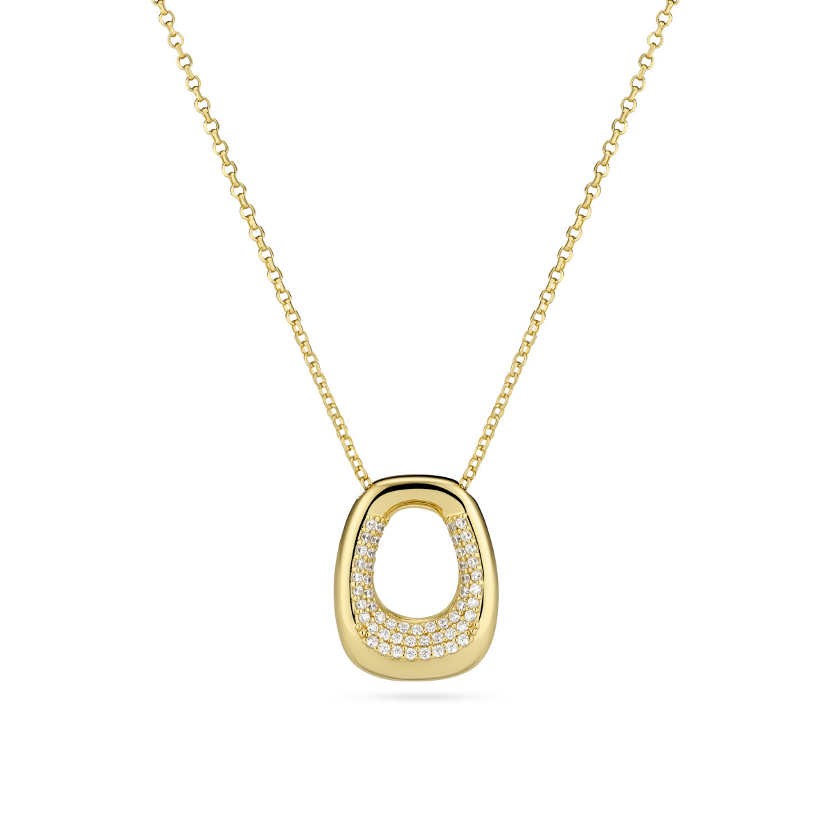 Sif Jakobs SJ-N2620-CZ-YG gold plated ketting met pavézetting zirkonia 13.5 mm breed - Lengte 45 cm