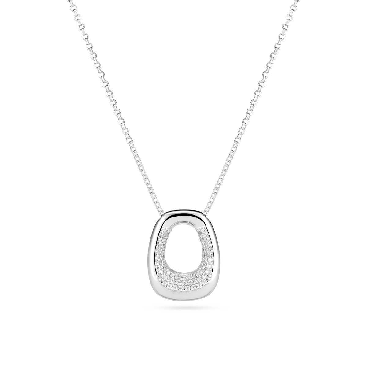Sif Jakobs SJ-N2620-CZ zilveren ketting ovale hanger pavé zirkonia 13.5 mm breed - Lengte 45 cm