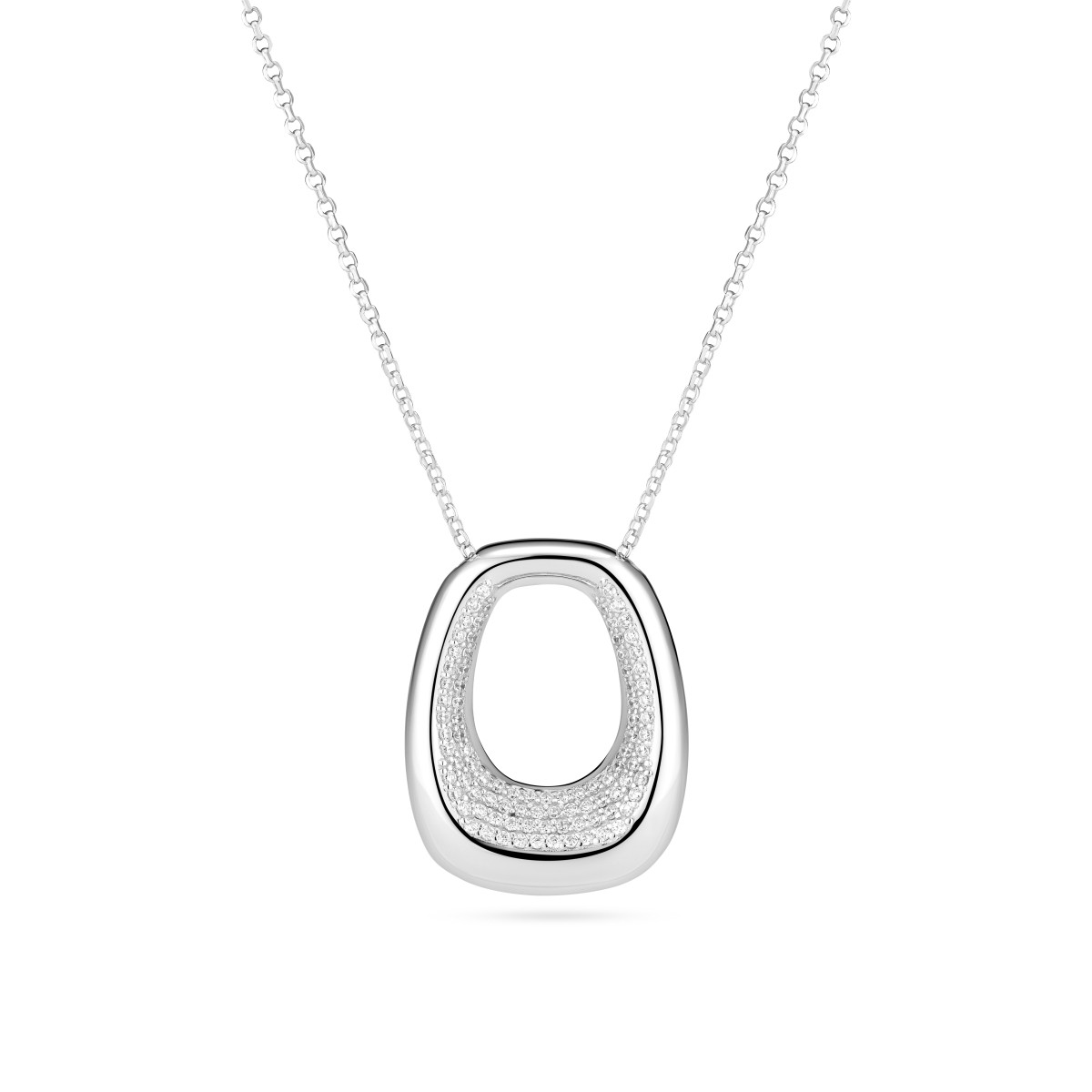 Sif Jakobs SJ-N2621-CZ zilveren ketting met ovale hanger en zirkonia 19 mm breed - Lengte 45 cm