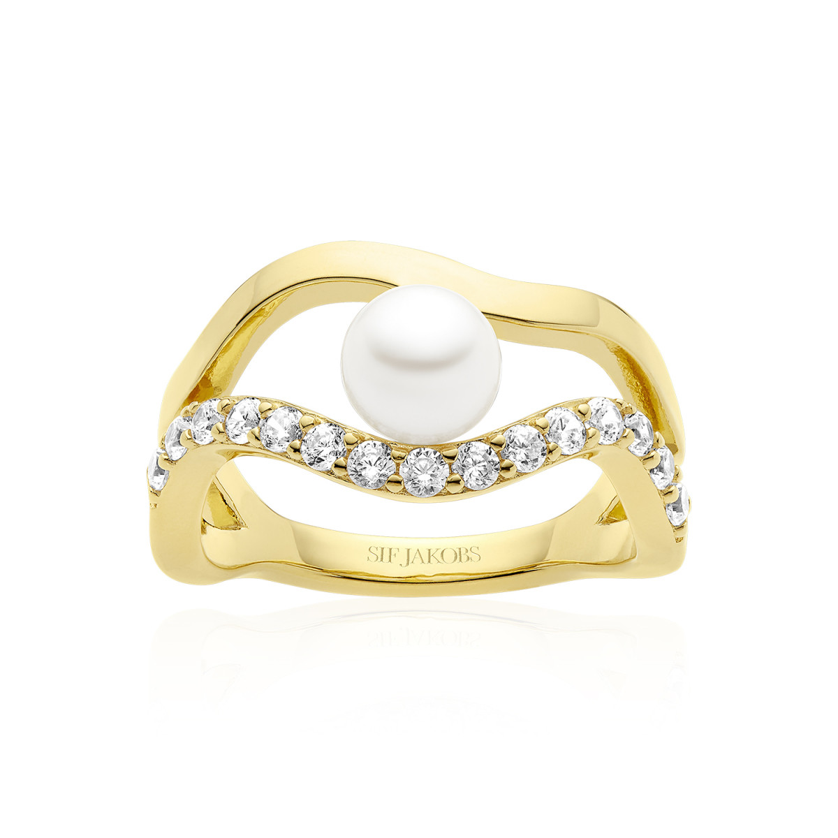 Sif Jakobs SJ-R12363-PCZ-YG Gold plated ring met zirkonia parel 13 mm breed