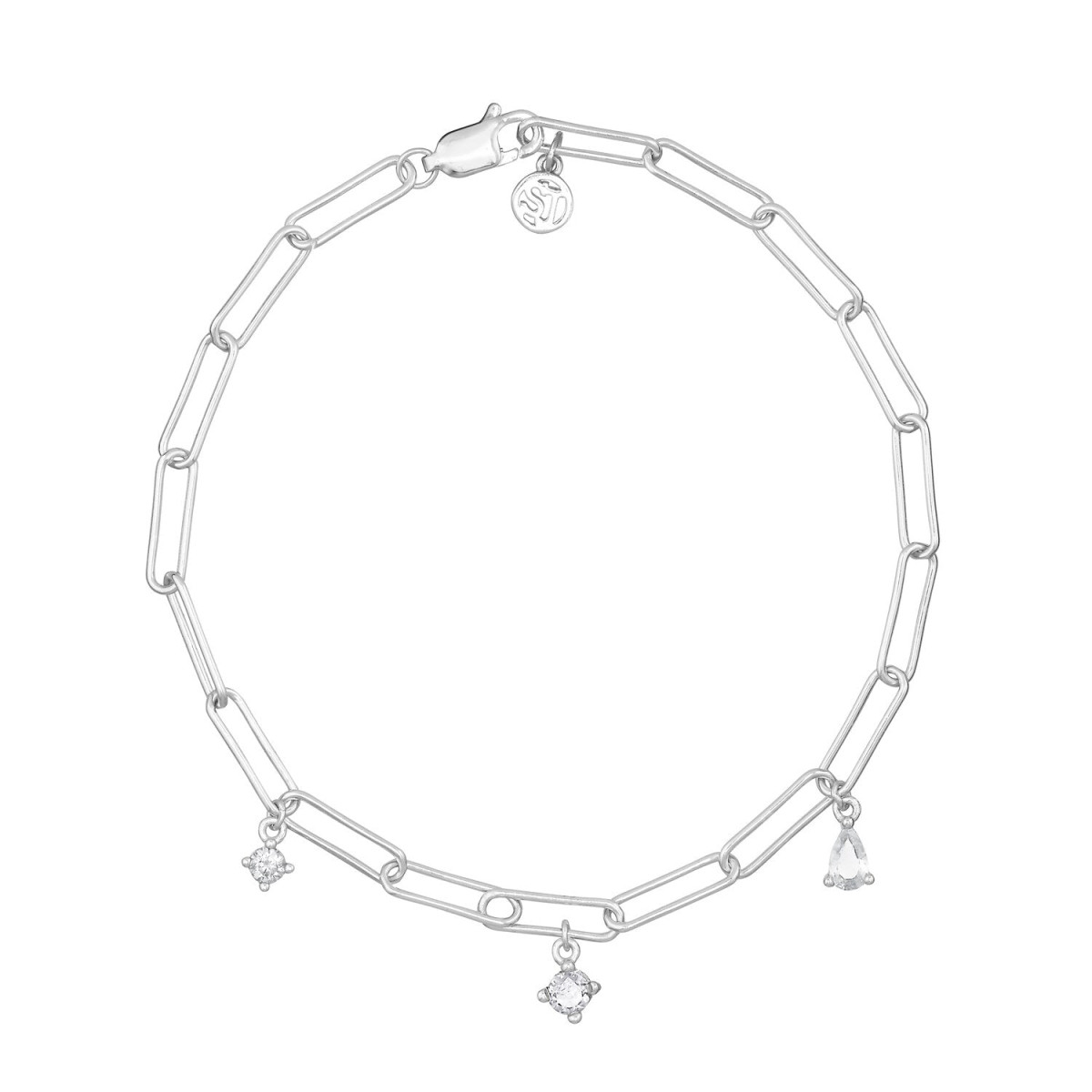 Sif Jakobs zilveren paperclip armband met drie zirkonia hangers SJ-B22123-CZ-SS
