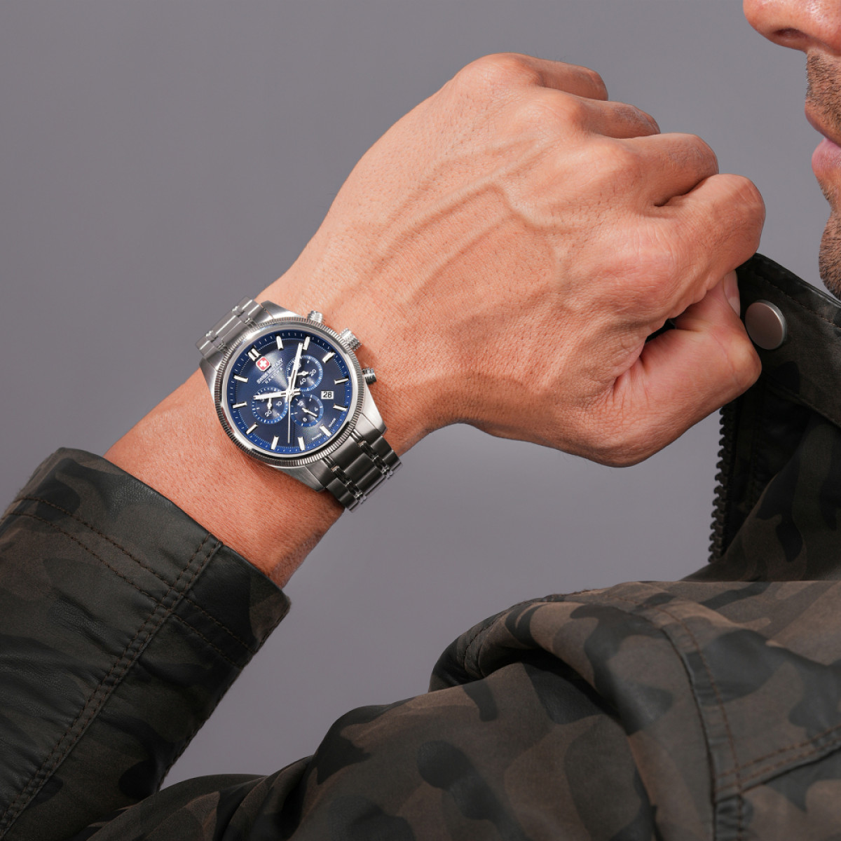 Swiss Military Hanowa Airman First Class SMWGI0003104 horloge met stalen kast en blauwe wijzerplaat 43 mm