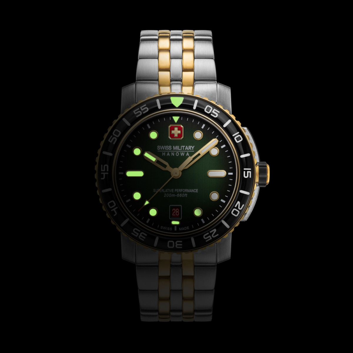 Swiss Military Hanowa Black Marlin SMWGH0001761 Quartz duikhorloge in zilver-en goudkleurig staal - Ø 44 mm
