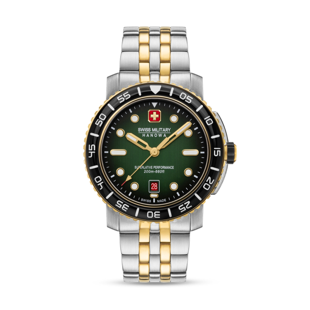 Swiss Military Hanowa Black Marlin SMWGH0001761 Quartz duikhorloge in zilver-en goudkleurig staal - Ø 44 mm