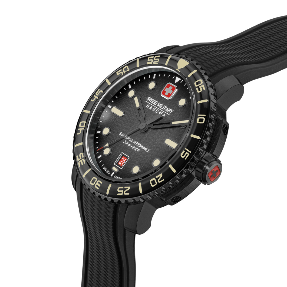 Swiss Military Hanowa Black Marlin SMWGN0001730 duikhorloge zwarte siliconen band - Ø44 mm