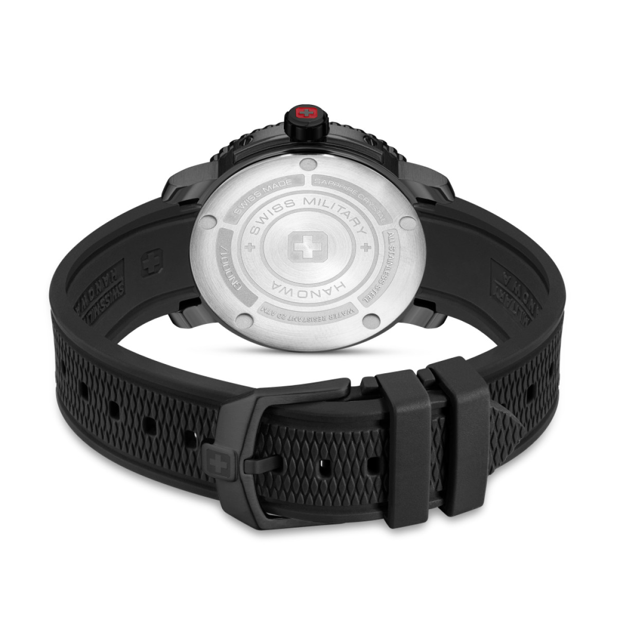 Swiss Military Hanowa Black Marlin SMWGN0001730 duikhorloge zwarte siliconen band - Ø44 mm