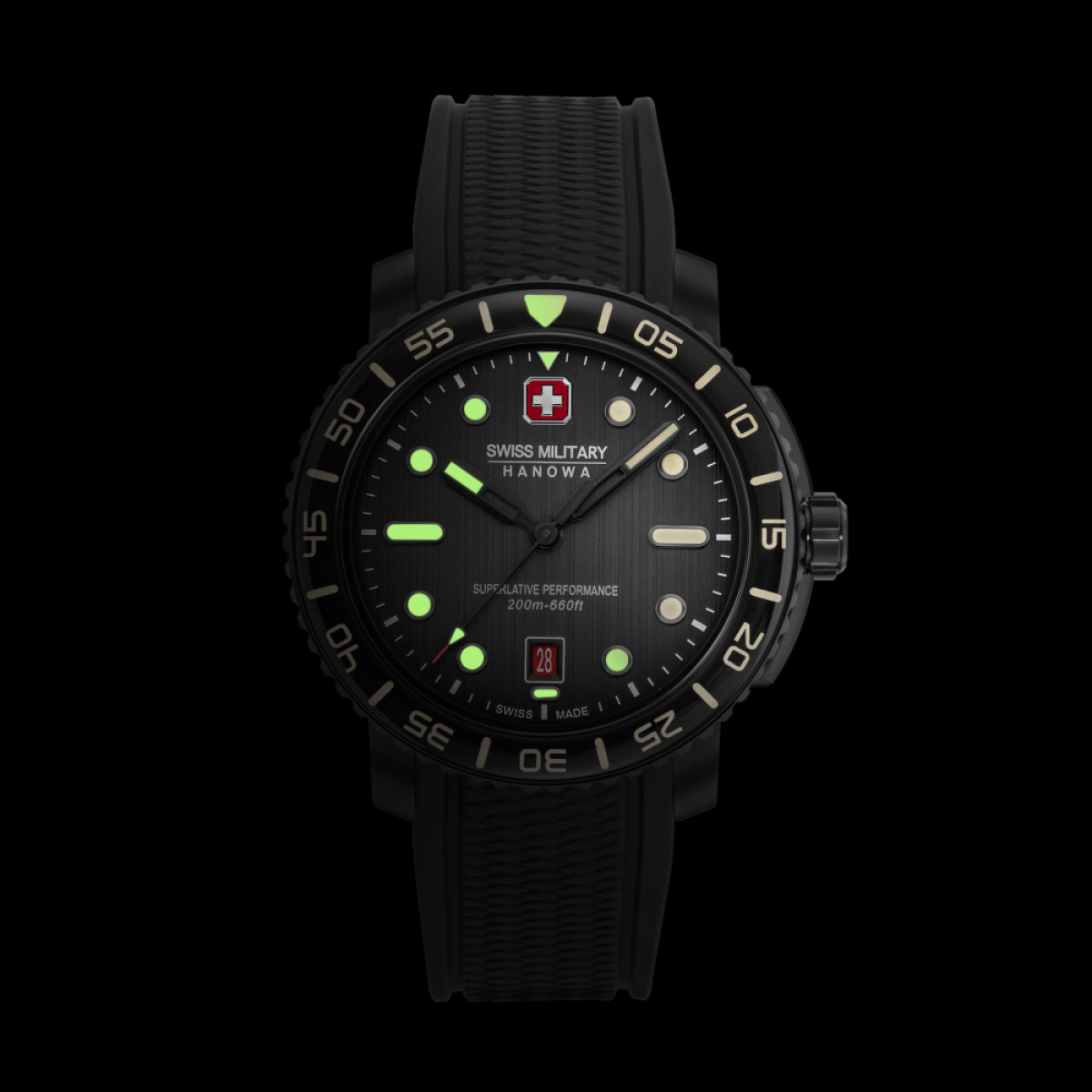 Swiss Military Hanowa Black Marlin SMWGN0001730 duikhorloge zwarte siliconen band - Ø44 mm